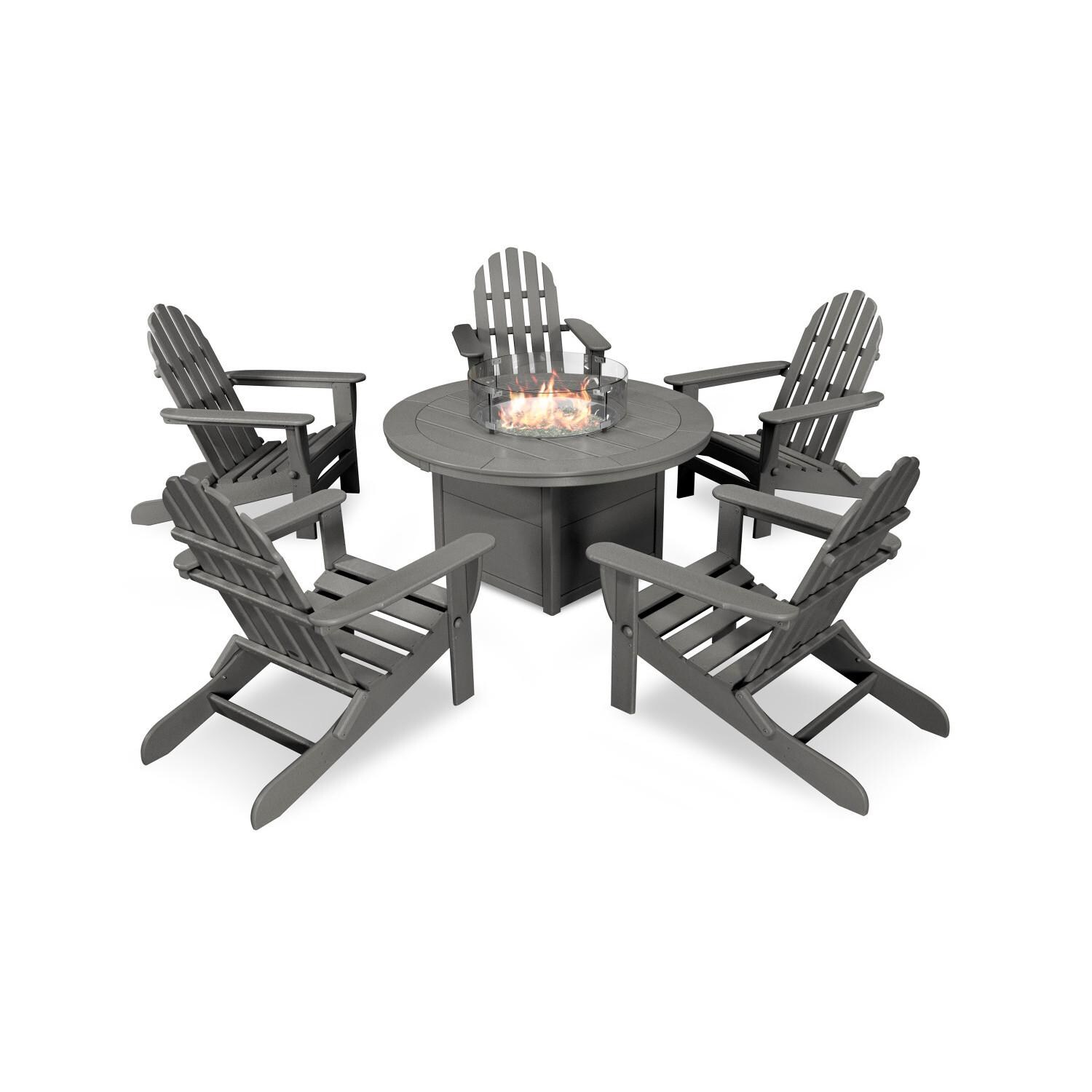 POLYWOOD PWS414-1-GY Classic Folding Adirondack 6-Piece Conversation Set W/ Fire Pit Table thumbnail