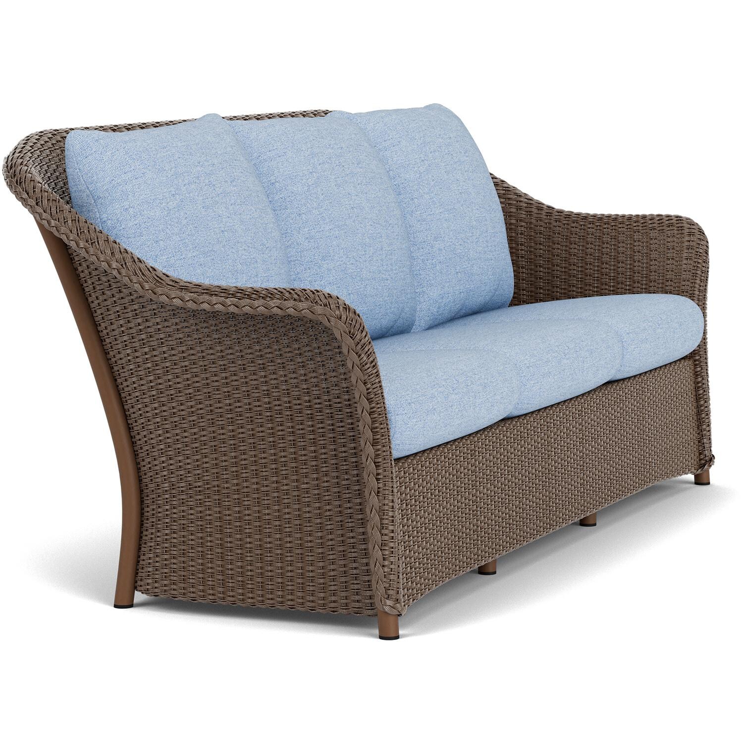 Lloyd Flanders Weekend Retreat Sofa in Bark Finish W/ Demo Skyway Fabric - Angled thumbnail