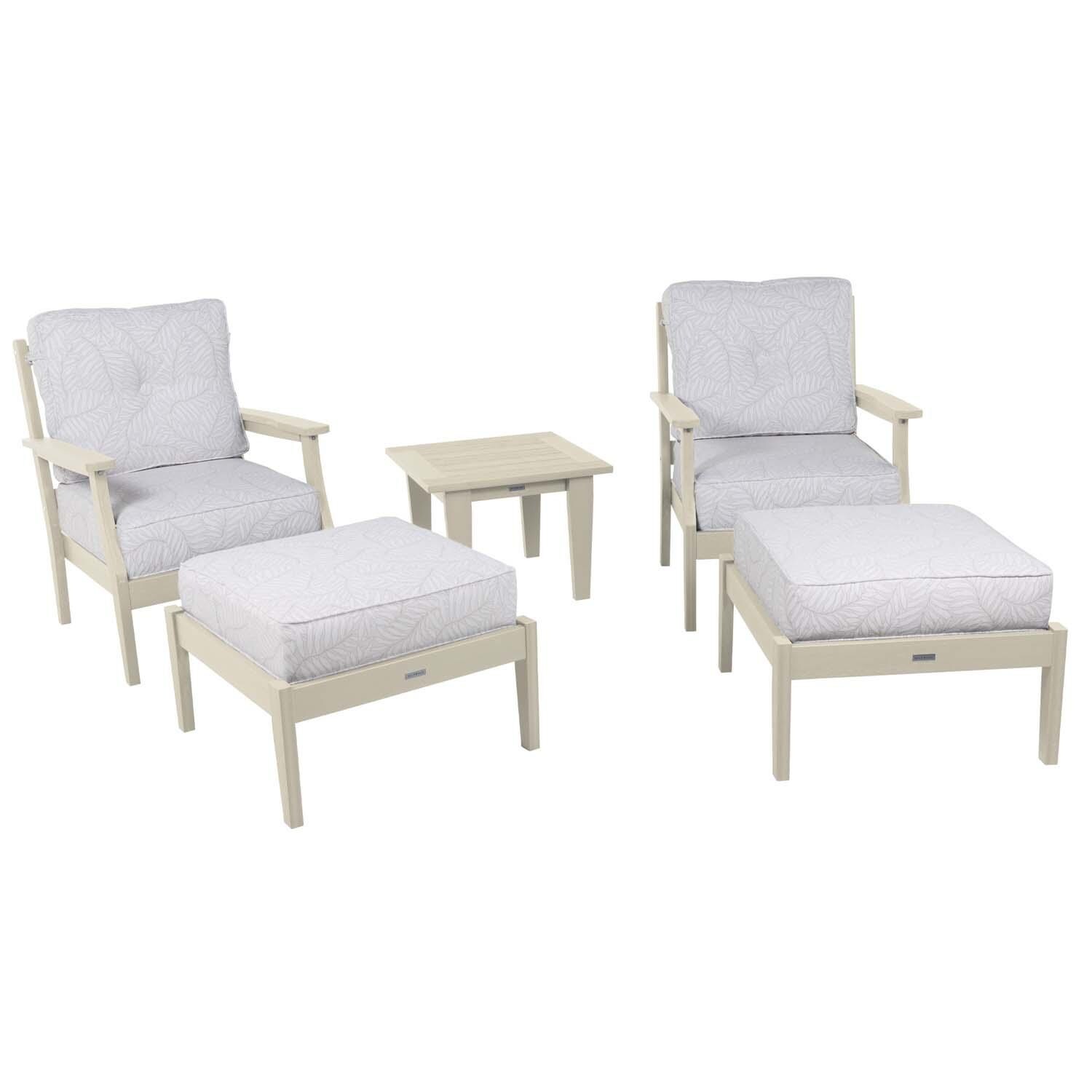 Blushing Bay 5 Pc Recycled Plastic Seating Set in Lively Parchment/Whitewash by Lakeview Outdoor Designs - Front View - White Background thumbnail