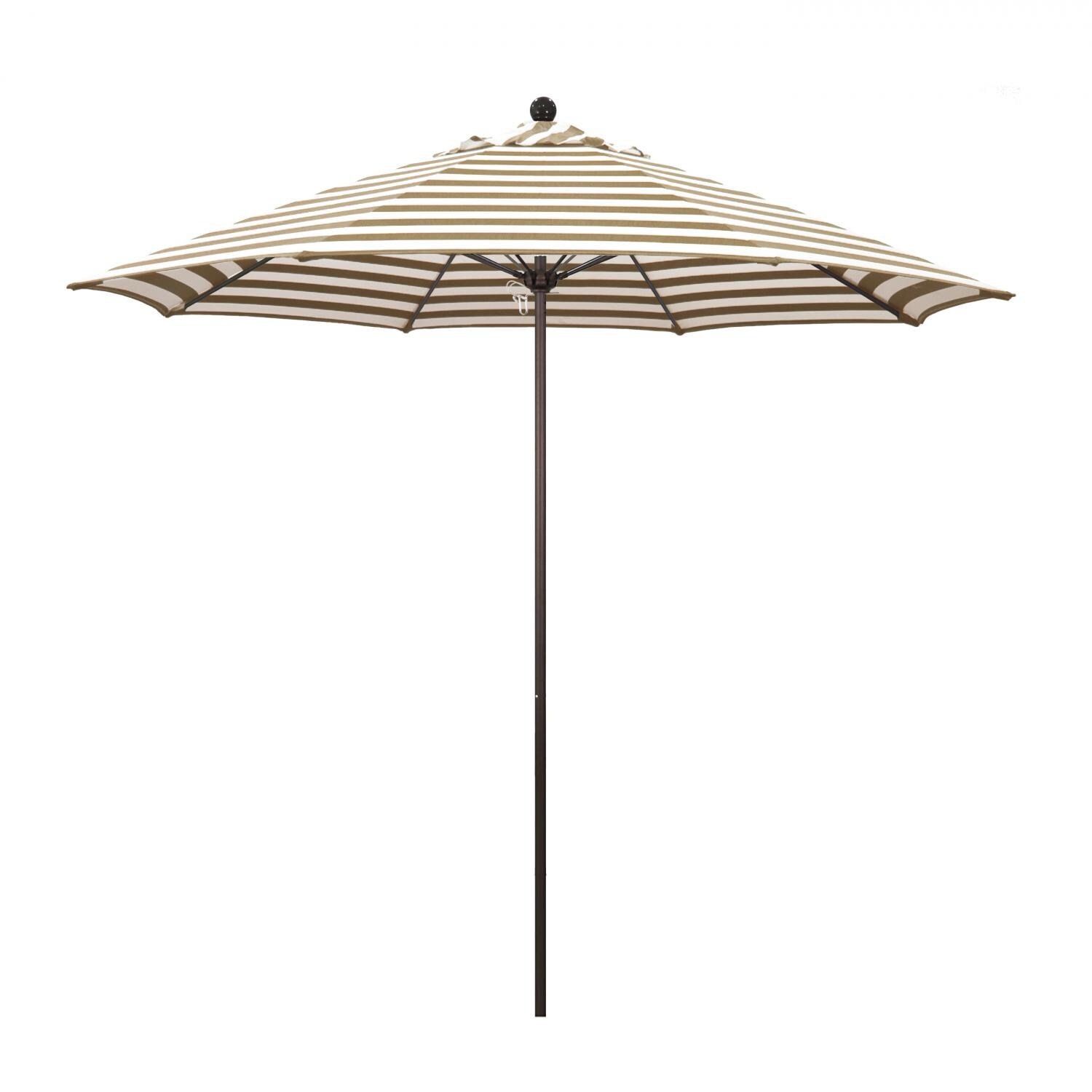 California Umbrella Venture Series 9 Ft Octagonal Aluminum Patio Umbrella W/ Push Lift & Fiberglass Ribs - Bronze Frame / Olefin Beige White Cabana Stripe Canopy thumbnail