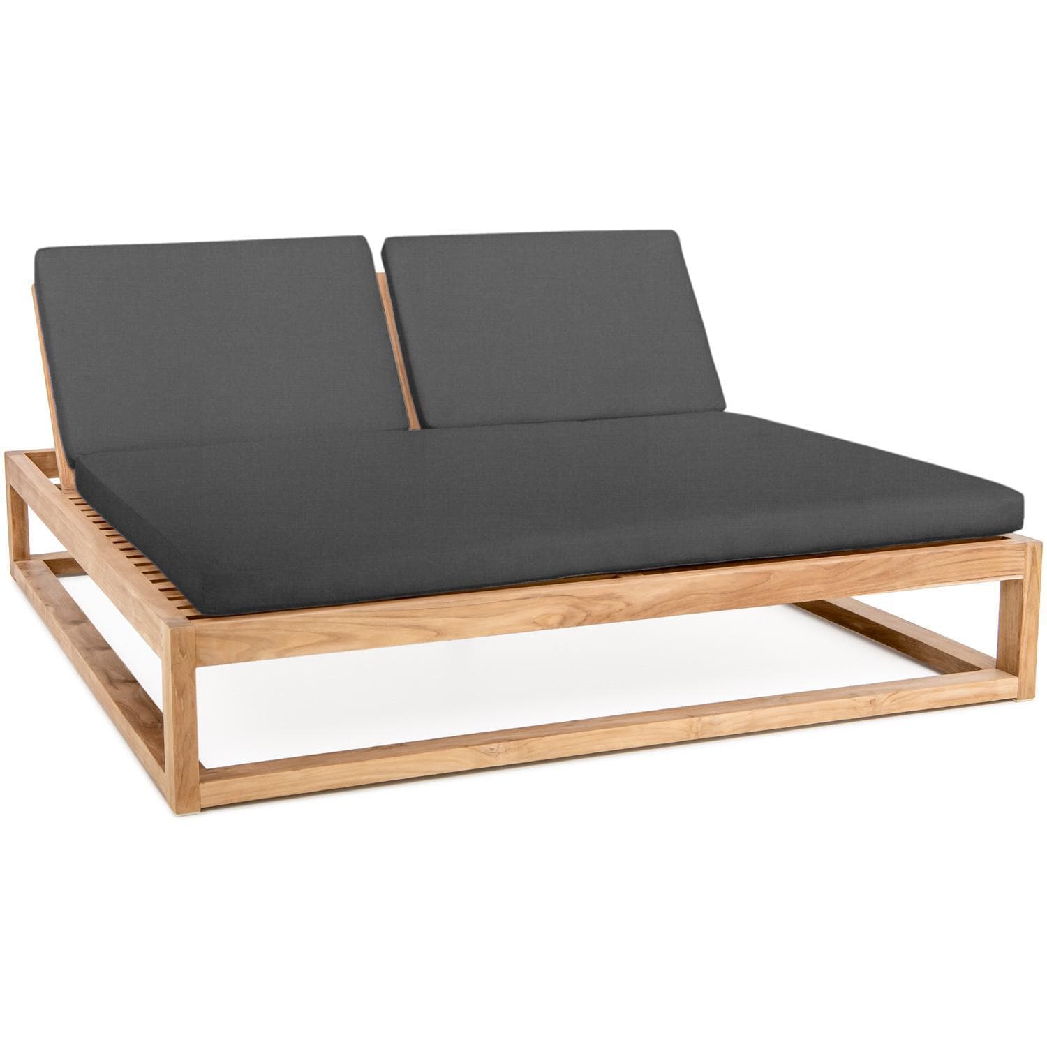 BBQGuys Signature Sandview Teak Patio Double Chaise Lounge Carbon