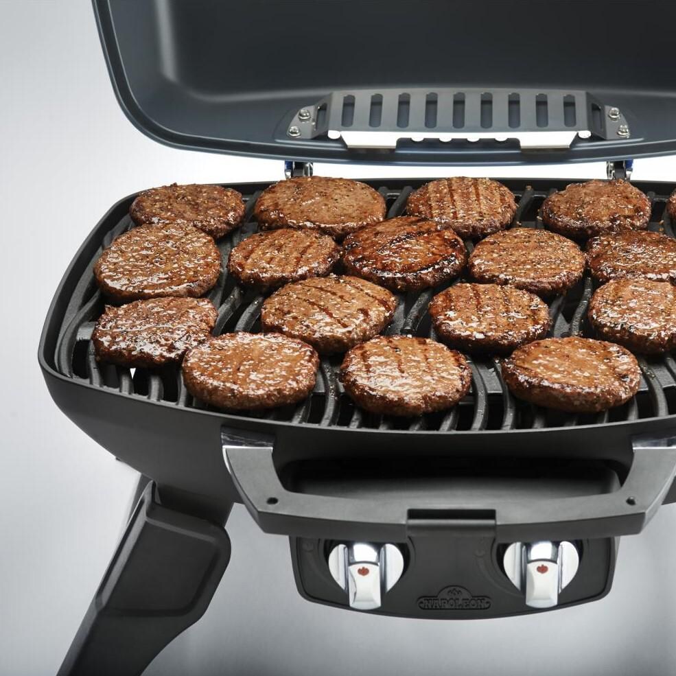 Napoleon TravelQ 285 Portable Propane Gas Grill With Griddle - Red - TQ285-RD-A - Burgers thumbnail