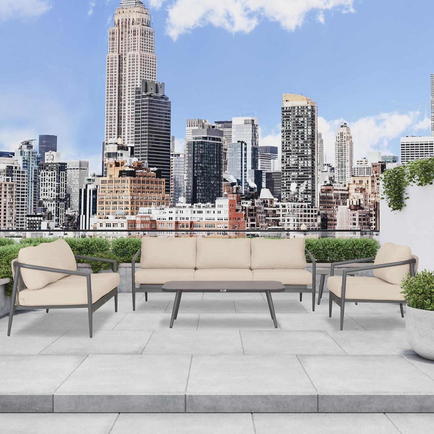 Midnight Cove 5 Pc Aluminum Seating Set w/ Sofa in Slate/Canvas Flax by Lakeview Outdoor Designs