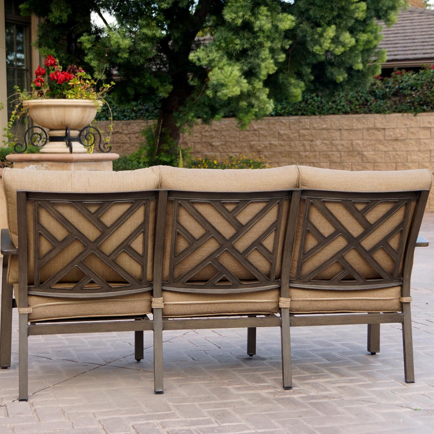 Darlee Brooklyn 5 Piece Patio Conversation Set W/ 43 X 21-Inch Rectangular Coffee Table & 21-Inch Square End Table & Sesame Cushions - Couch Back thumbnail