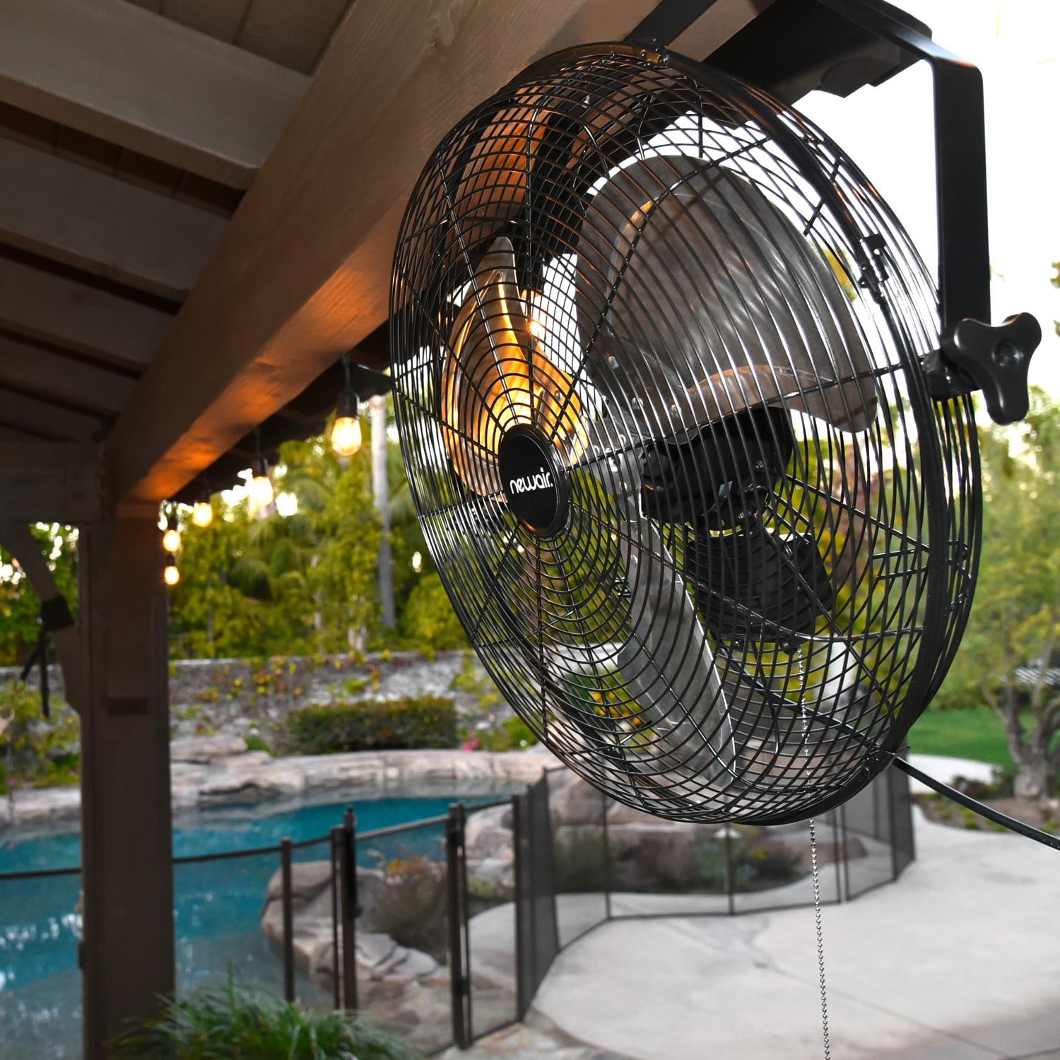 NewAir NIF18WBK01 18-in High Velocity Wall Mount Fan w/ 3 Fan Speeds & Adjustable Tilt Head - Mounted on Patio - Lifestyle thumbnail