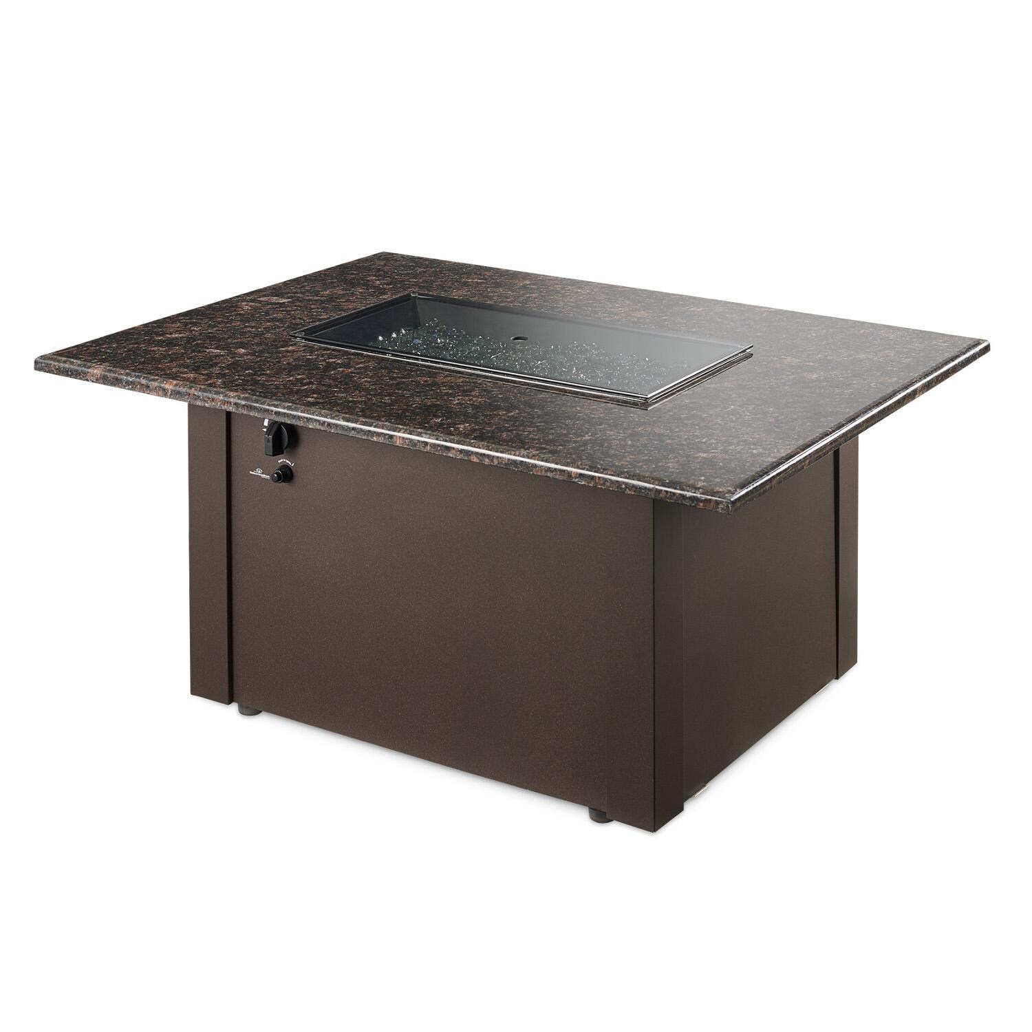 The Outdoor GreatRoom Company Grandstone Rectangular Gas Fire Pit Table - British Brown - Includes grey glass burner cover thumbnail