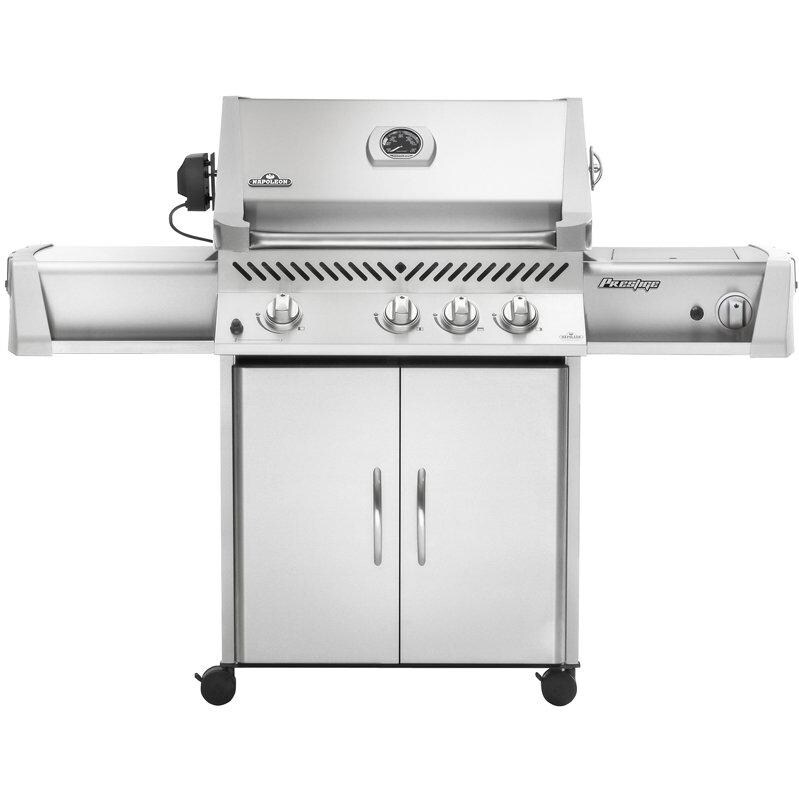 Napoleon Prestige I P450RBPSS Propane Gas BBQ Grill With Infrared Rear Burner On Cart