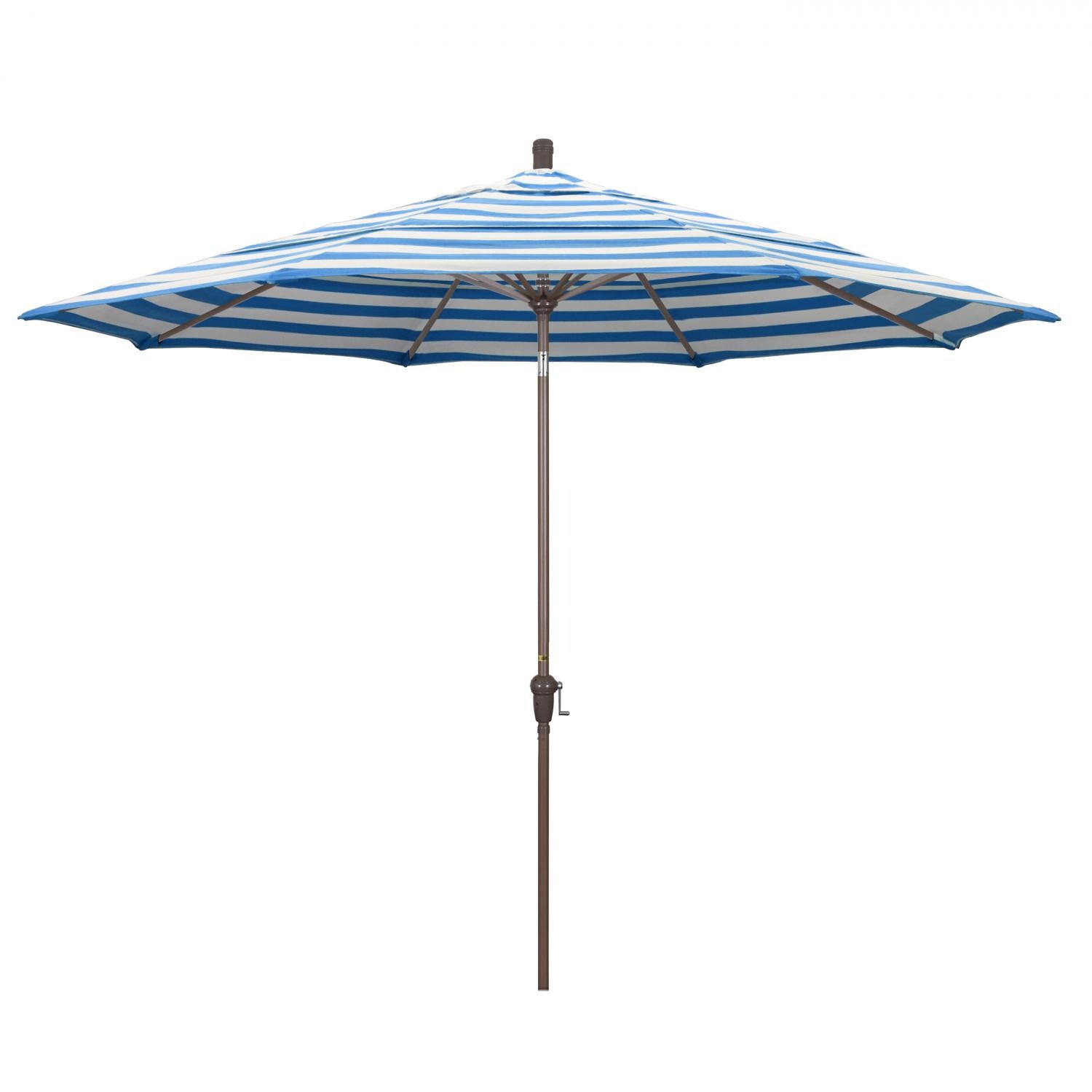 California Umbrella Sunset Series 11 Ft Octagonal Aluminum Auto Tilt Patio Umbrella W/ Crank Lift & Double Vent - Champagne Frame / Sunbrella Cabana Regatta Canopy