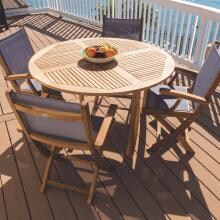 Sailmate 5 Piece Teak Patio Dining Set W/ 50 Inch Round Table By Royal Teak Collection - Gray Sling