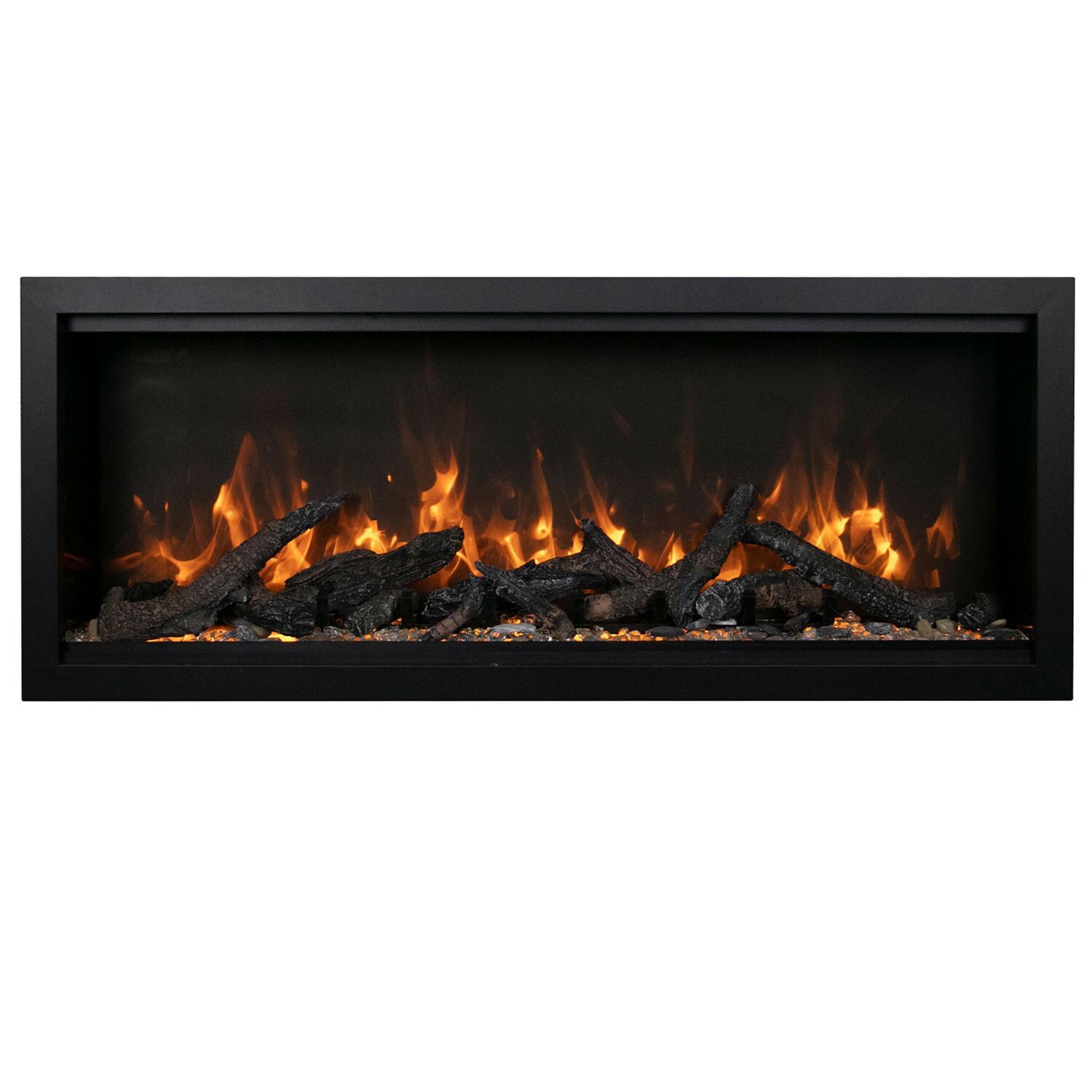 Amantii Symmetry Bespoke 74-Inch Built-In Log & Glass Clean Face Electric Fireplace W/ Black Steel Surround - SYM-74-BESPOKE