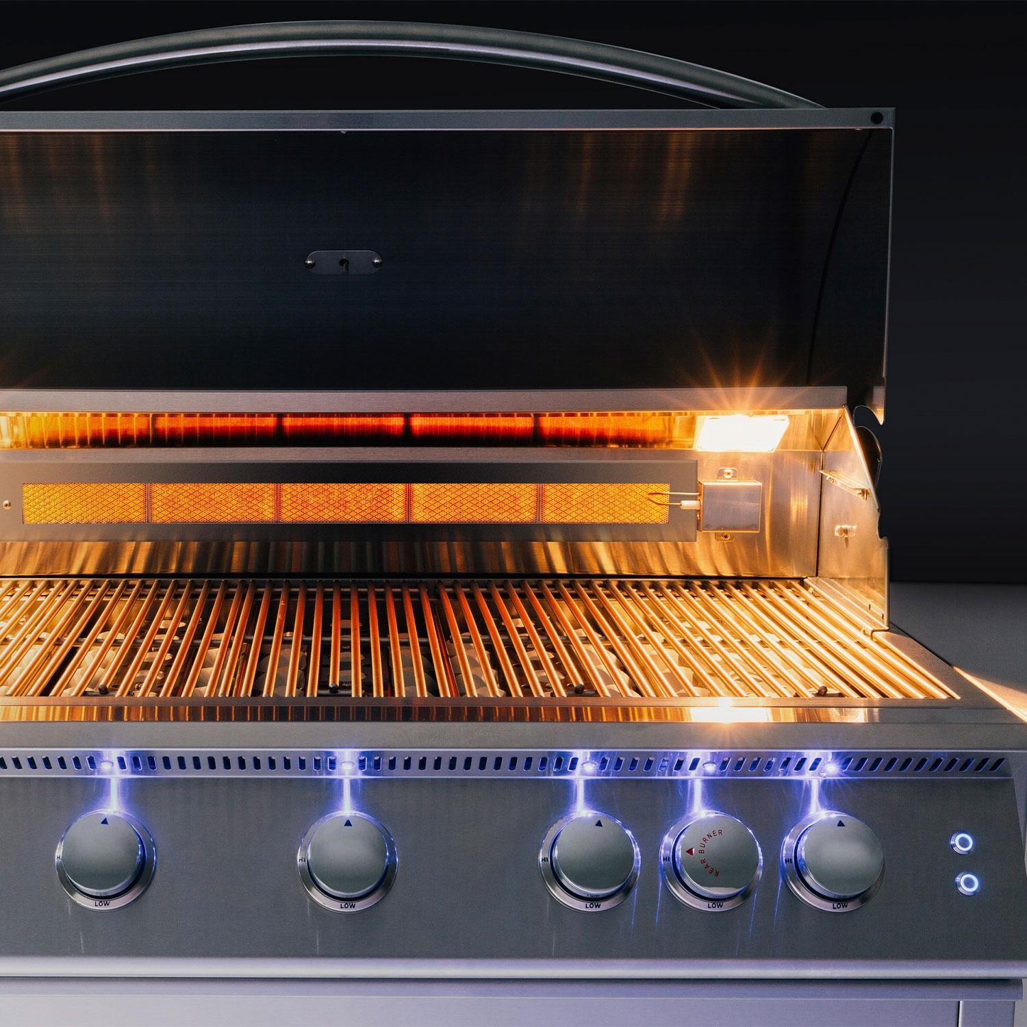 Summerset SZRPRO32L Sizzler Pro 32-in 4 Burner Built-In Propane Gas Grill w/ Rear Infrared Burner - On at Night - Lifestyle thumbnail