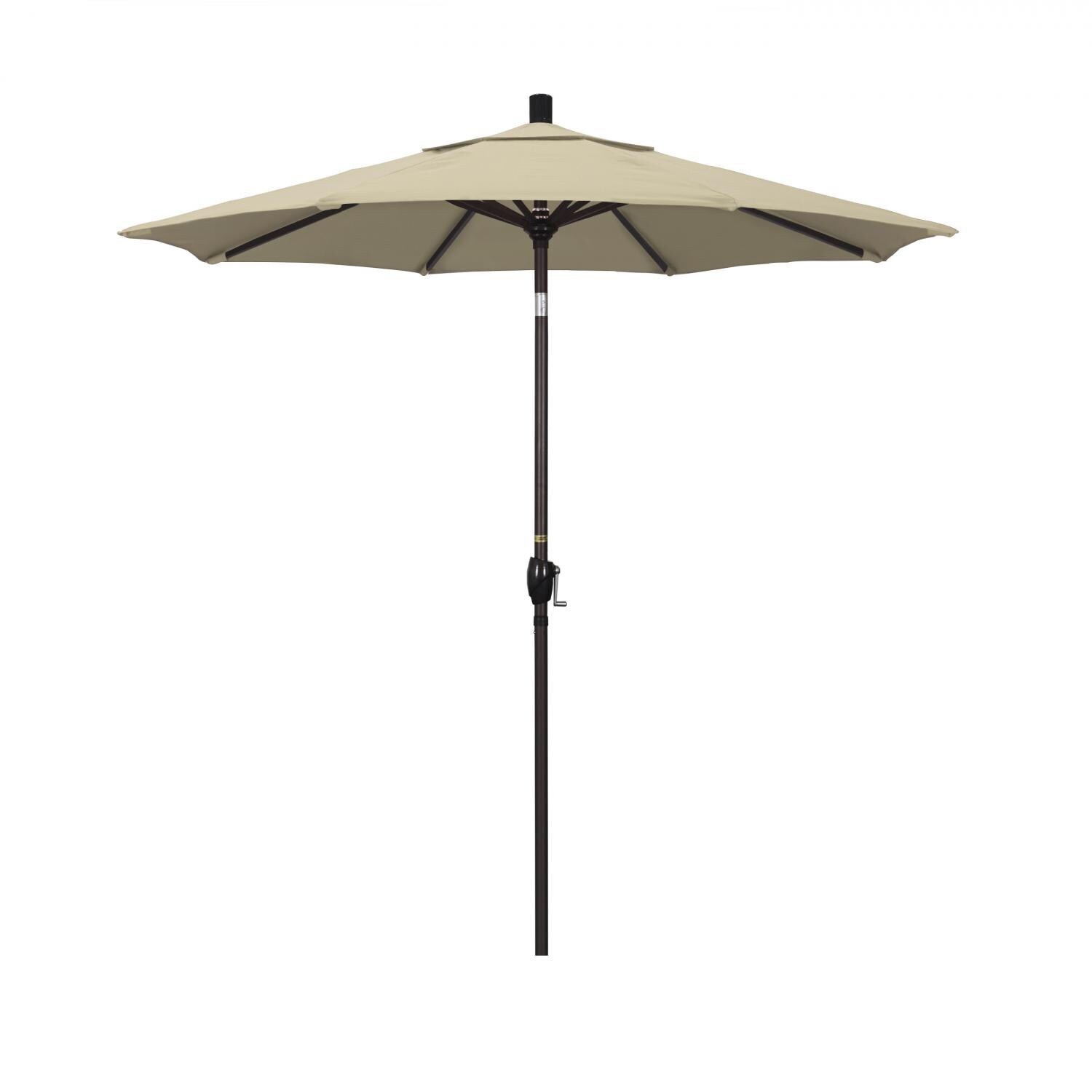 California Umbrella 7.5 Ft. Octagonal Aluminum Push Button Tilt Patio Umbrella W/ Crank Lift & Aluminum Ribs - Bronze Frame / Sunbrella Canvas Antique Beige Canopy