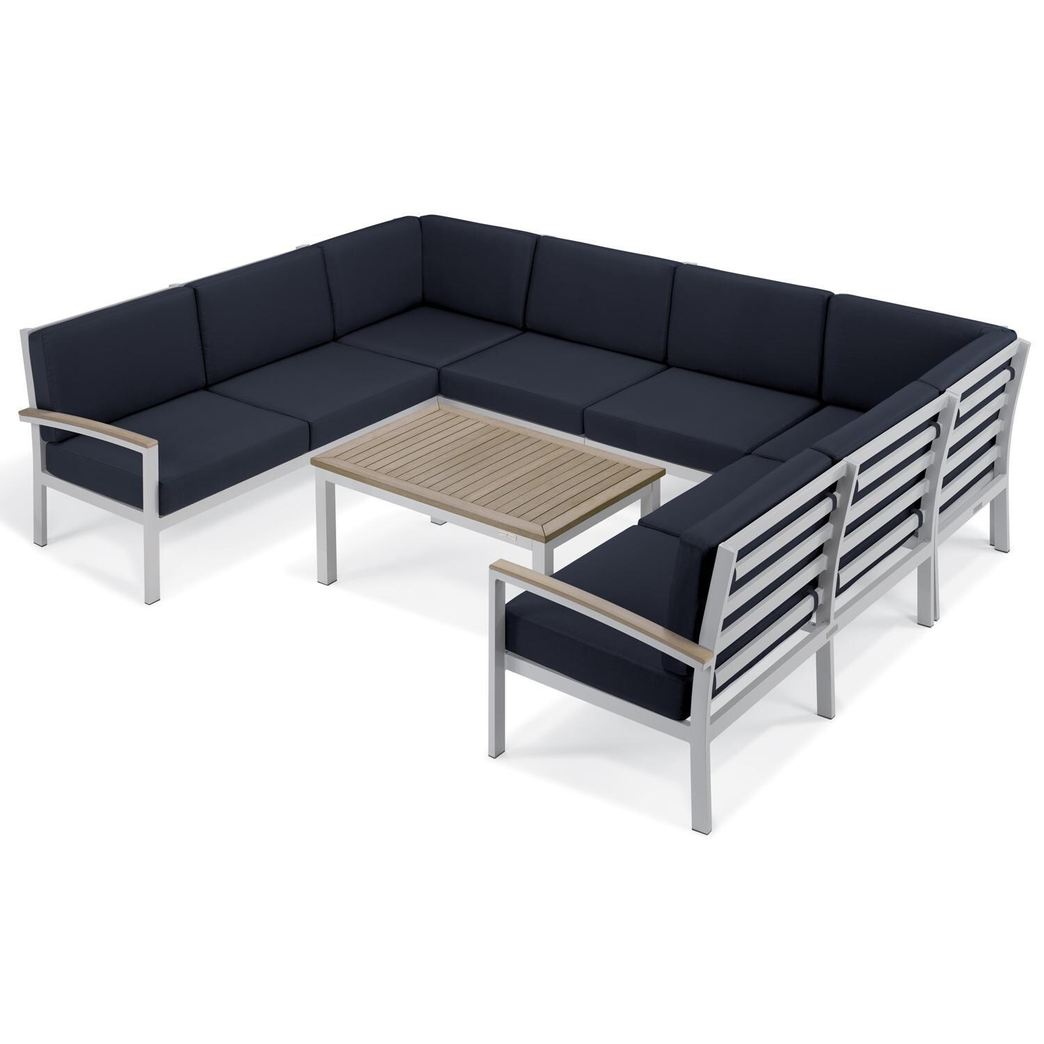 Oxford Garden Travira Modular Armless Aluminum Club Chair in Flint/Midnight Blue - U-Shaped Sectional thumbnail