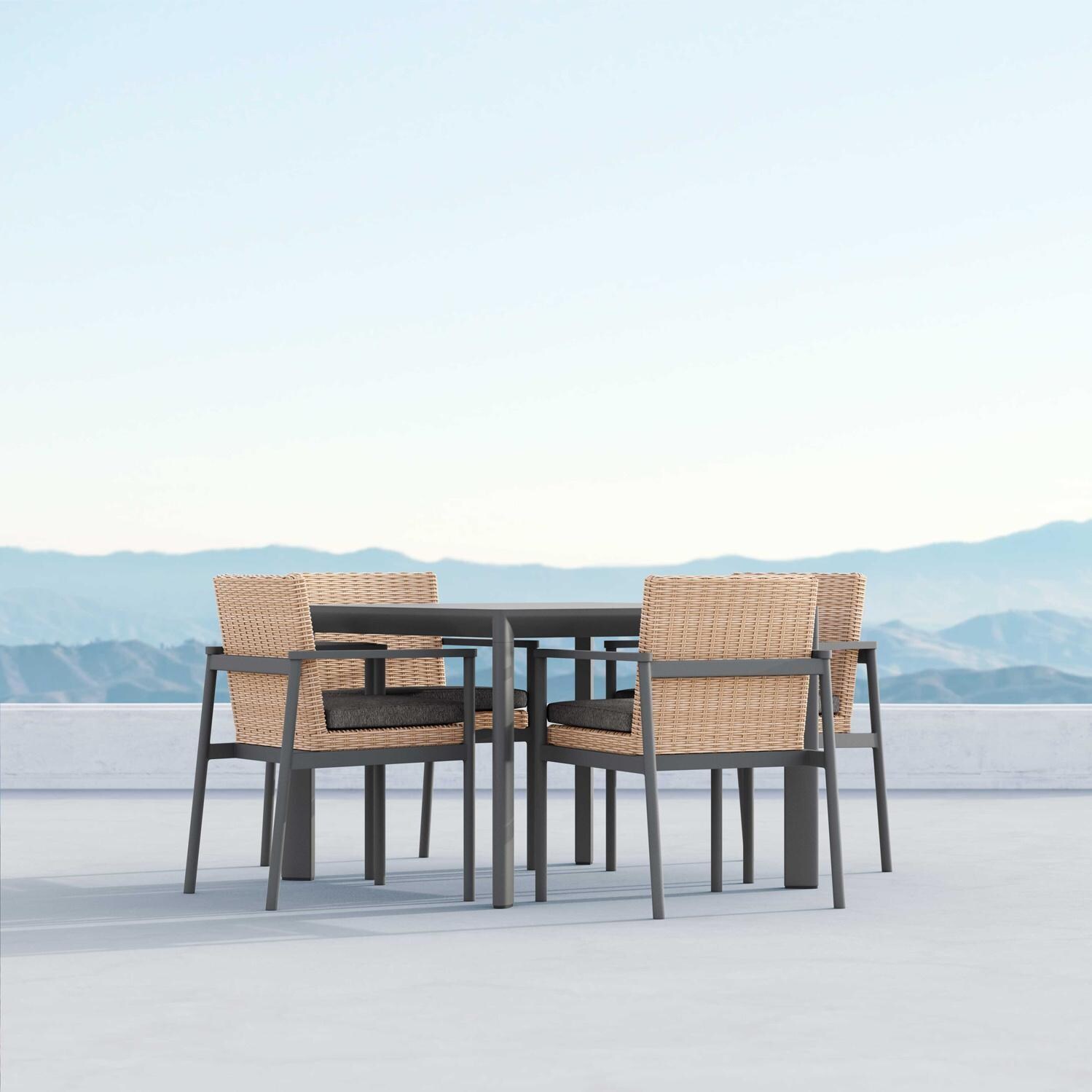 Terra Wicker 5 Pc Dining Set w/ Porto Charcoal Table in Matte Charcoal by Azzurro Living