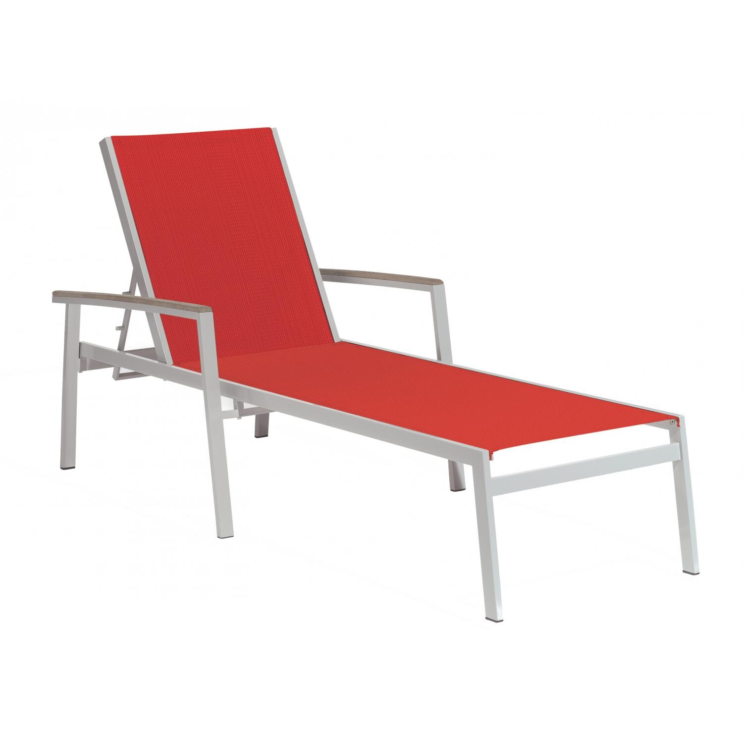 Travira Aluminum Patio Chaise Lounge W/ Tekwood Vintage Arm Caps By Oxford Garden - Red Sling thumbnail