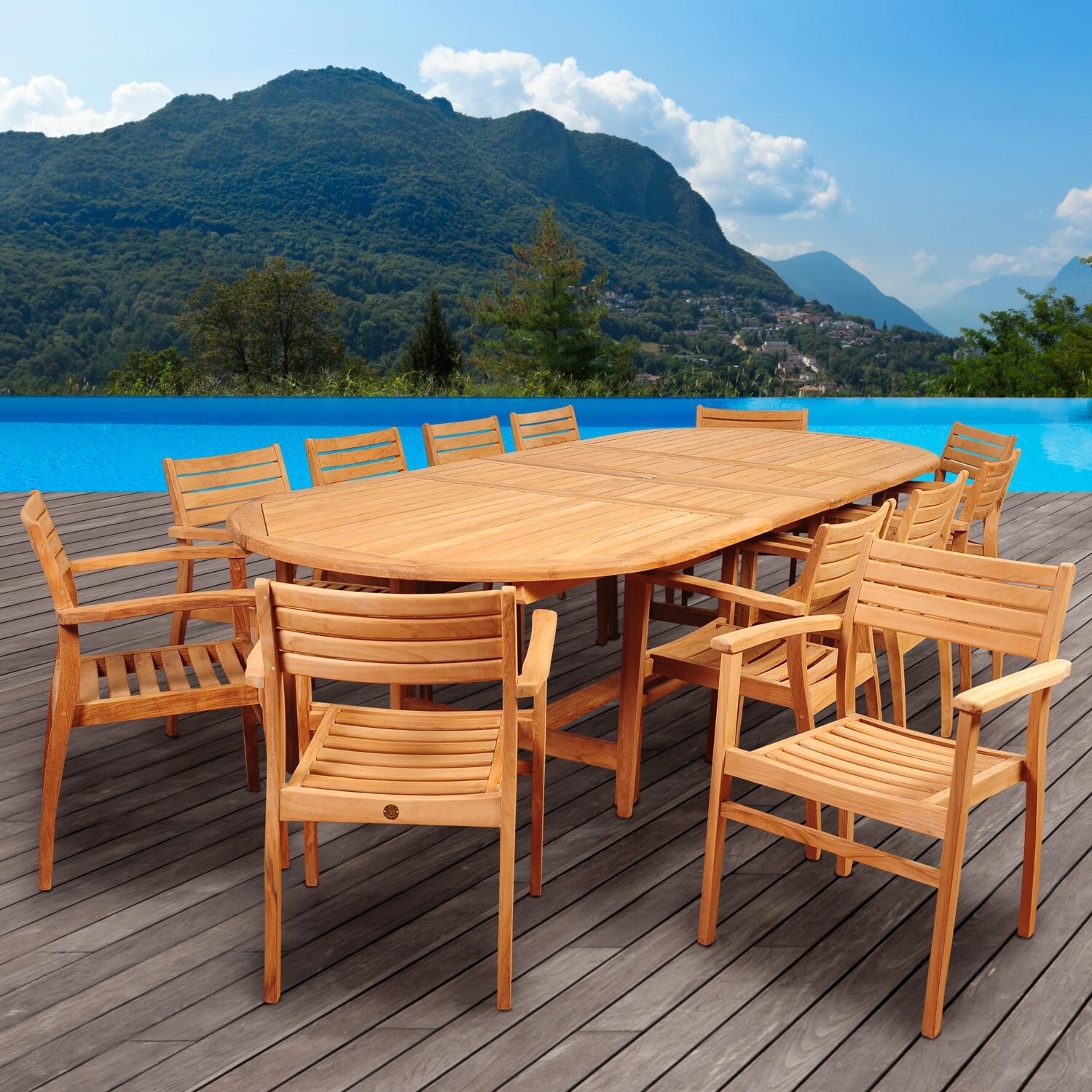 Amazonia Mondavi 12Person Teak Patio Dining Set With Stacking Chairs