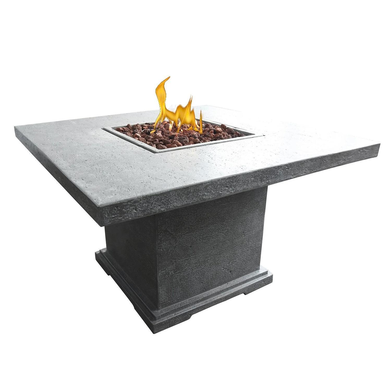 Elementi Birmingham 48-Inch Square Propane Dining Fire Table - Light Gray - OFG202LG-LP - Fire Pit Lit - White Background thumbnail