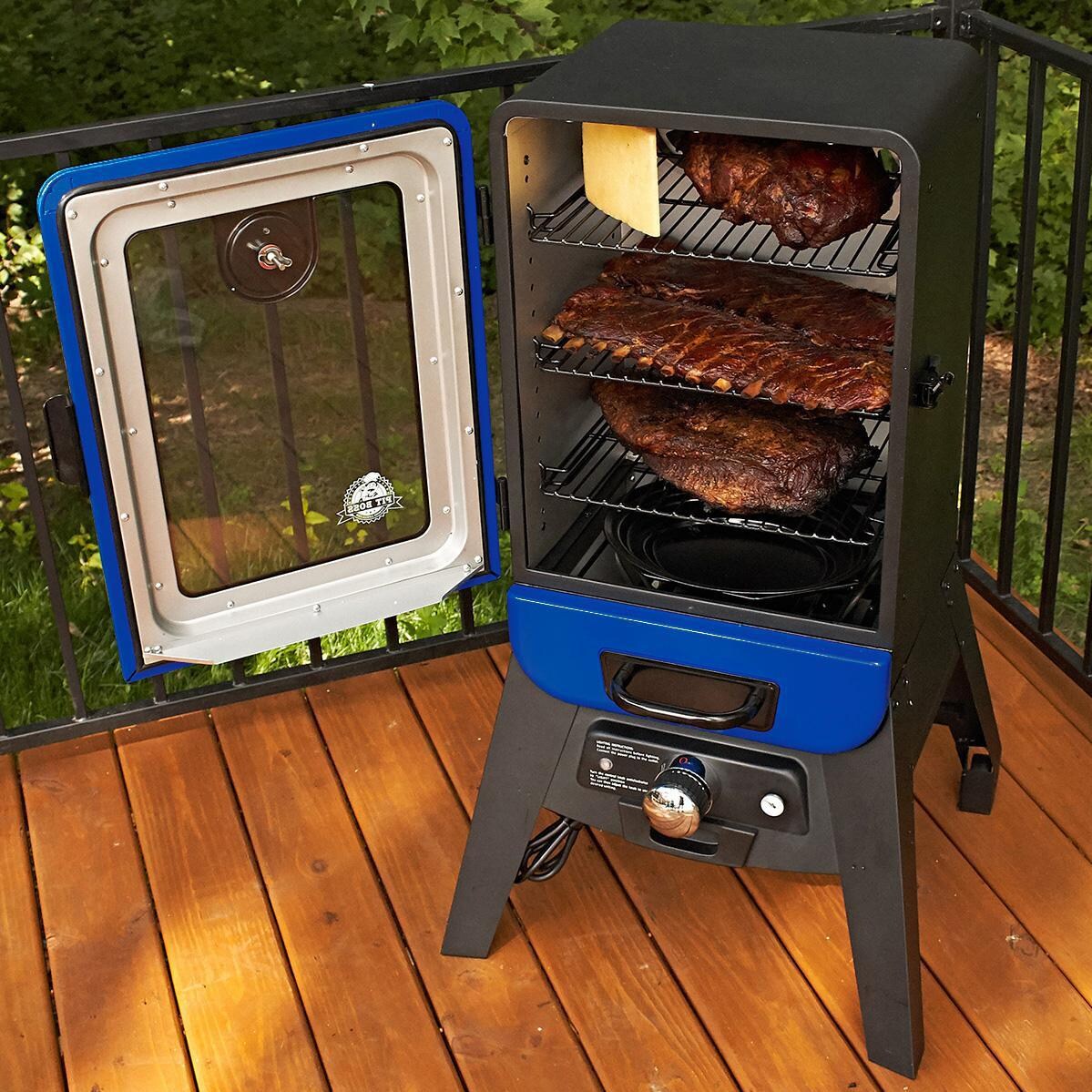 Pit Boss - 77220 - Blue Blazing 2 Series Analog Electric Smoker - Smoking Meat & Cheese thumbnail