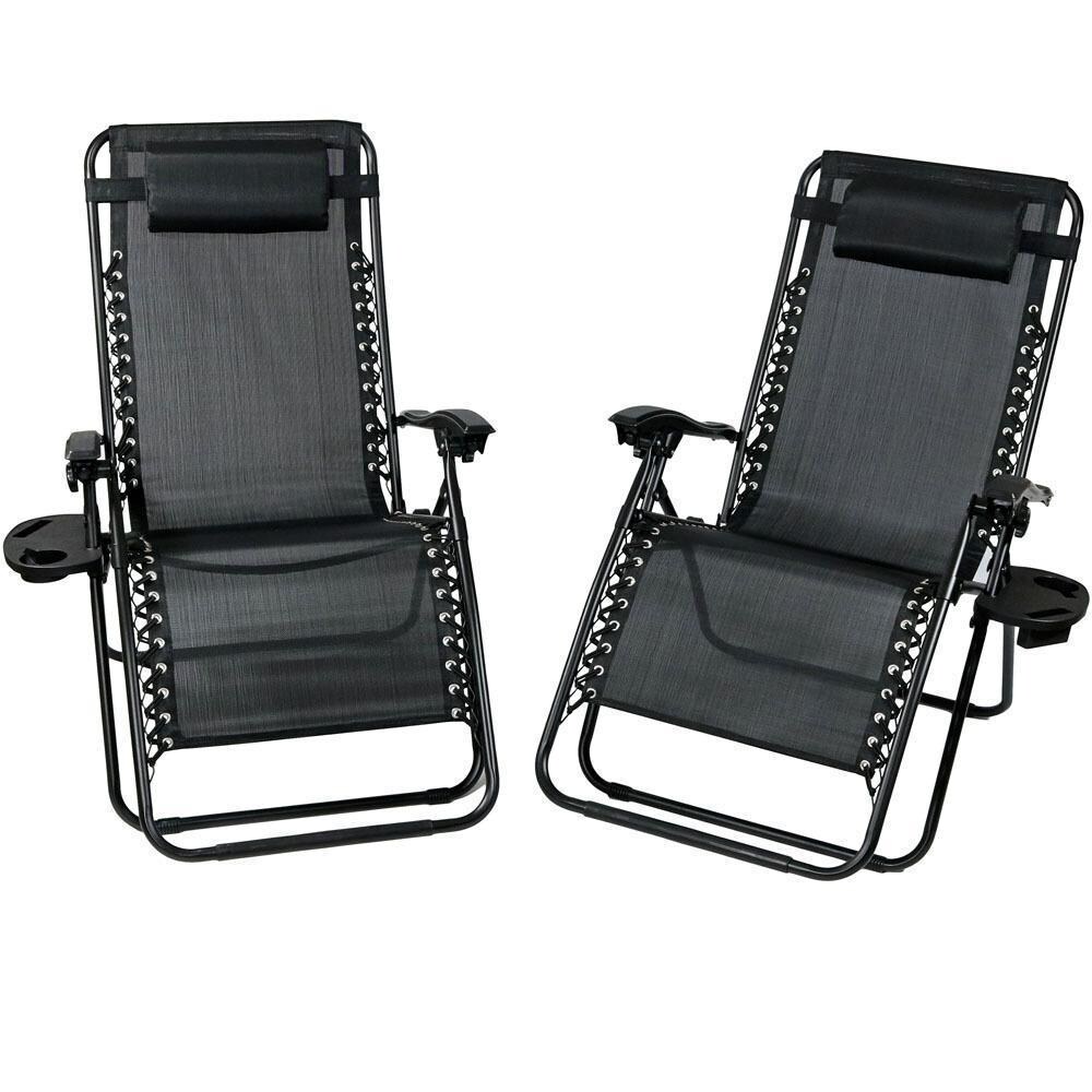 Ultimate Patio 2 Piece Oversized Zero Gravity Lounge Chair Set W/ Cup Holders - White Background thumbnail