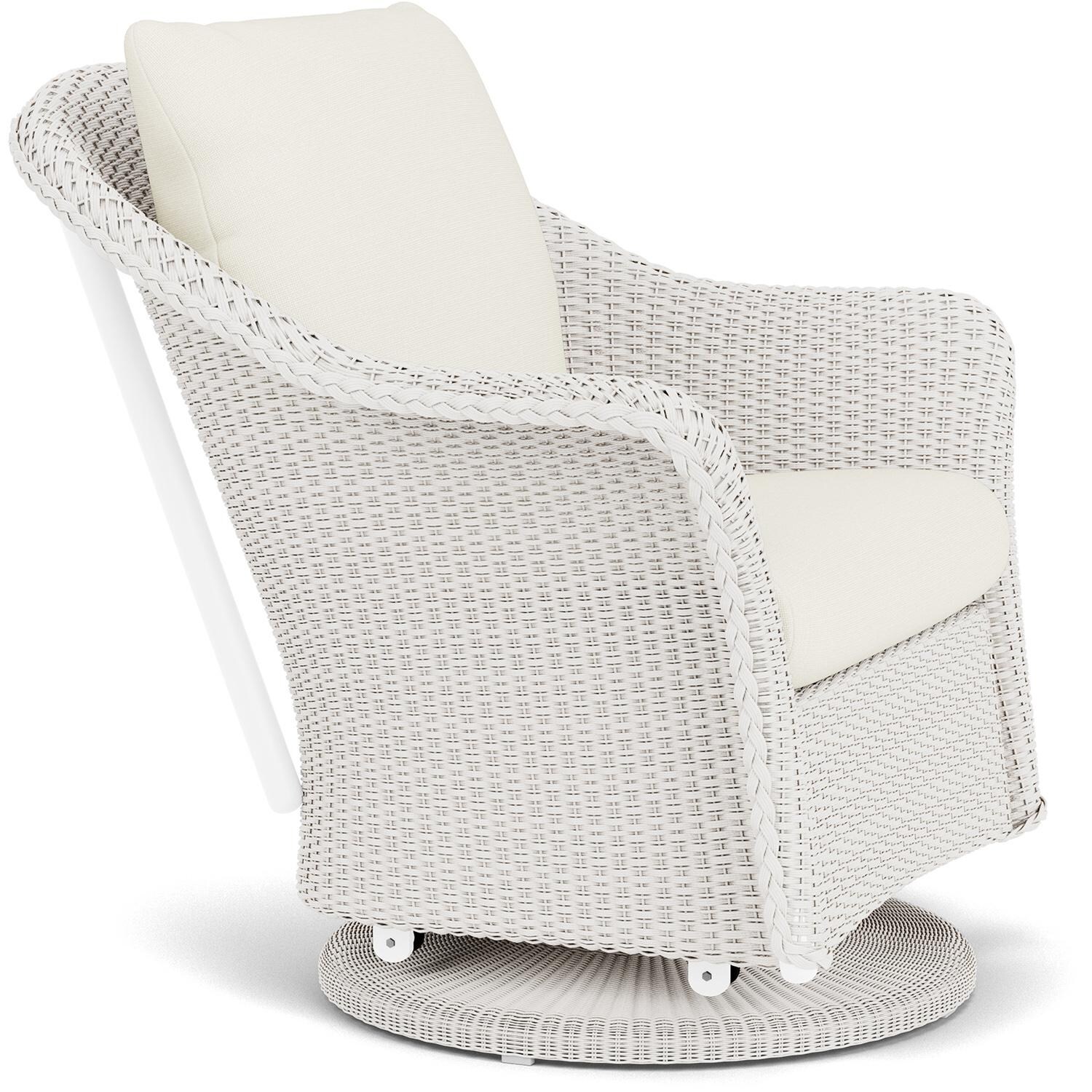 Lloyd Flanders Weekend Retreat Swivel Glider Lounge Chair in White Finish W/ Sailcloth Salt Fabric - Angled thumbnail