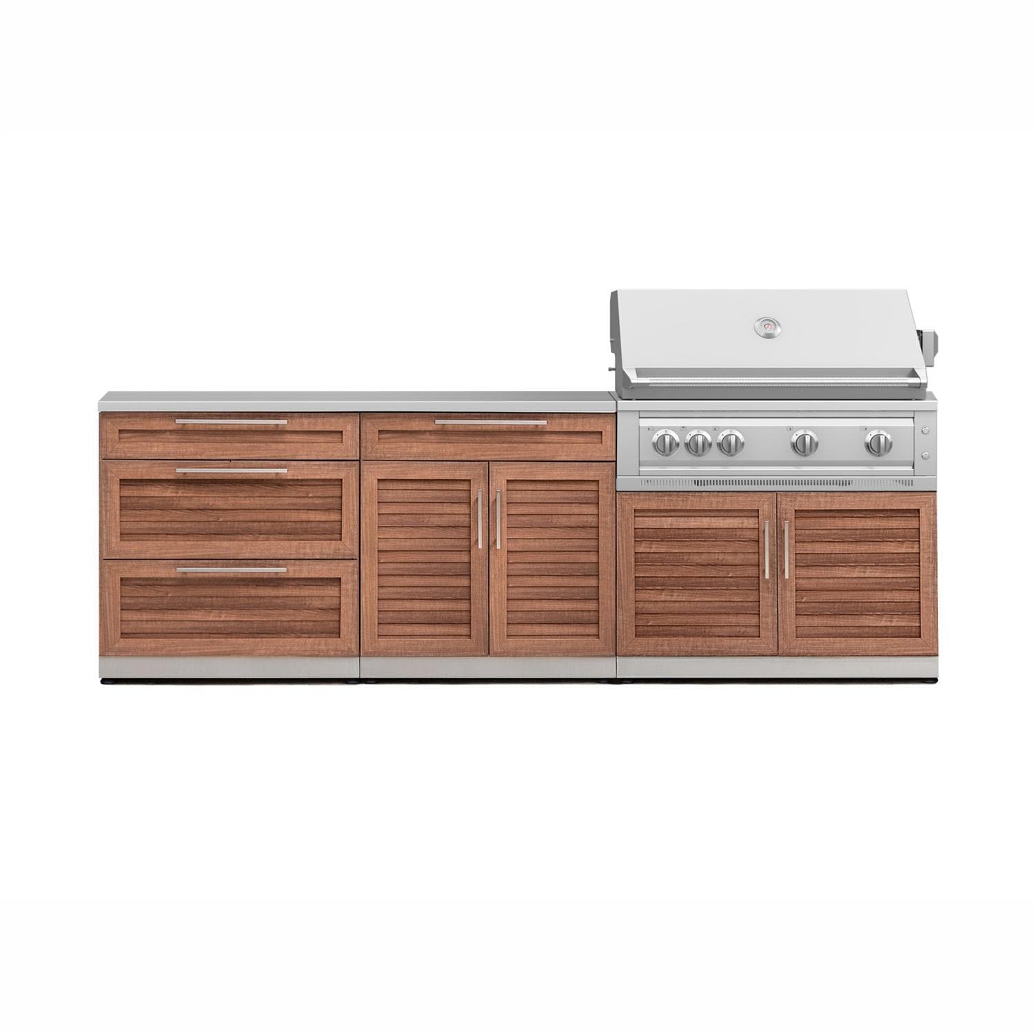 NewAge Products 71059 Classic Series 8 1/2 Ft Outdoor Kitchen Island w/ 40-in Natural Gas Grill, Trash Bin, Door & Drawer in Grove/Stainless Steel - Island - White Background thumbnail