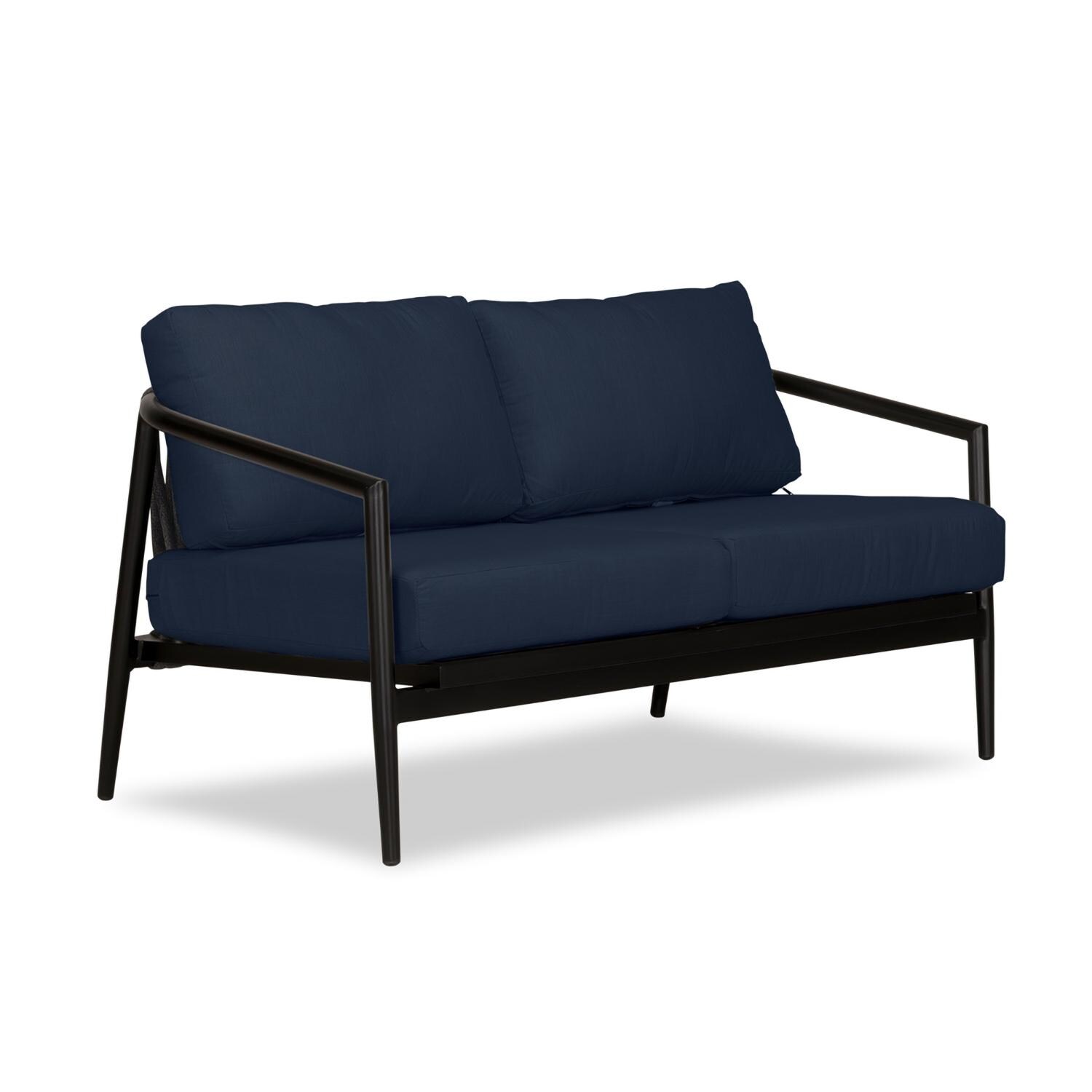 Lakeview Midnight Cove 2 Person Aluminum Loveseat in Black/Carbon/Spectrum Indigo - Angled - White Background thumbnail