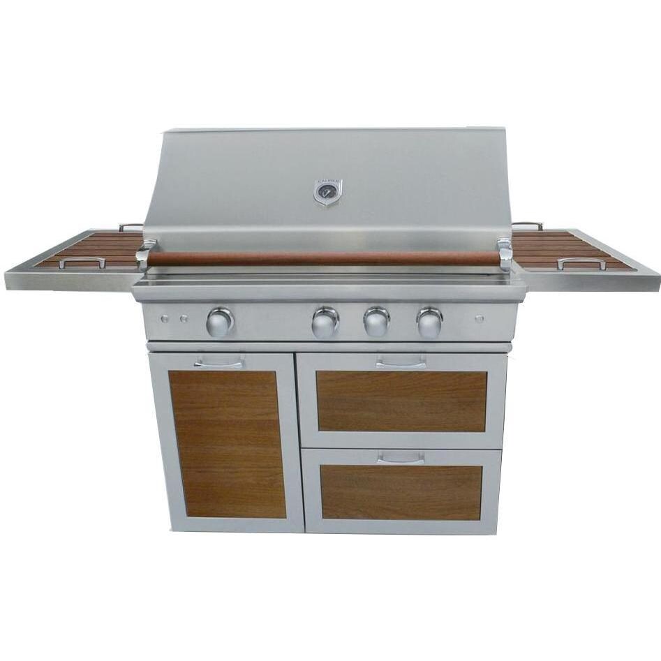 Caliber CrossFlame Pro 42-Inch Freestanding Propane Gas Grill With Sear Burner And Rotisserie - Wood Panels / Handle