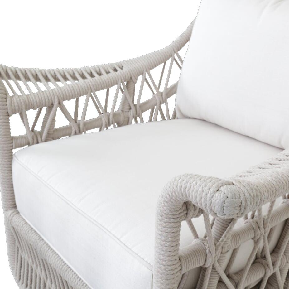 Sunset West - Dana 3 Piece Olefin Rope Patio Conversation Set W/ End Table, Ottoman, & Sunbrella Linen Canvas Cushions - Wing Chair Detail thumbnail