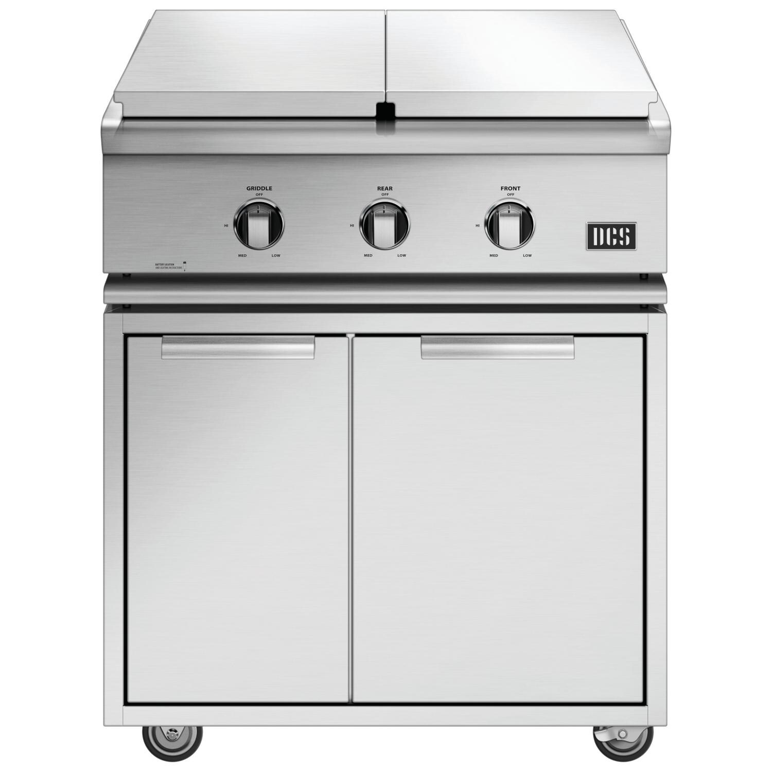 DCS BFGC-30BGD-L Liberty Propane Gas Side Burner And Griddle On Cart - Shown With Stainless Steel Cover thumbnail