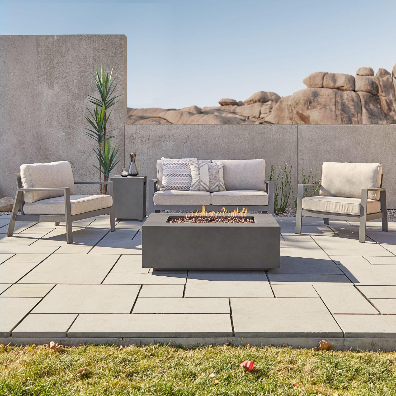 Elysian 5 Pc Aluminum Fire Pit Seating Set W/ 42-in Fire Pit in Weathered Slate by Lakeview Outdoor Designs