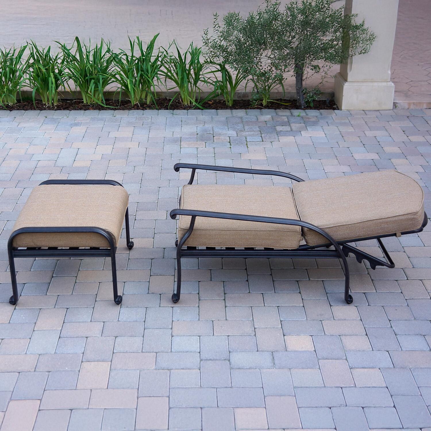 Elisabeth 6 Pc Cast Aluminum Seating Set w/ Series 30 Coffee Table in Antique Bronze by Darlee - Chair Reclined - Detail thumbnail