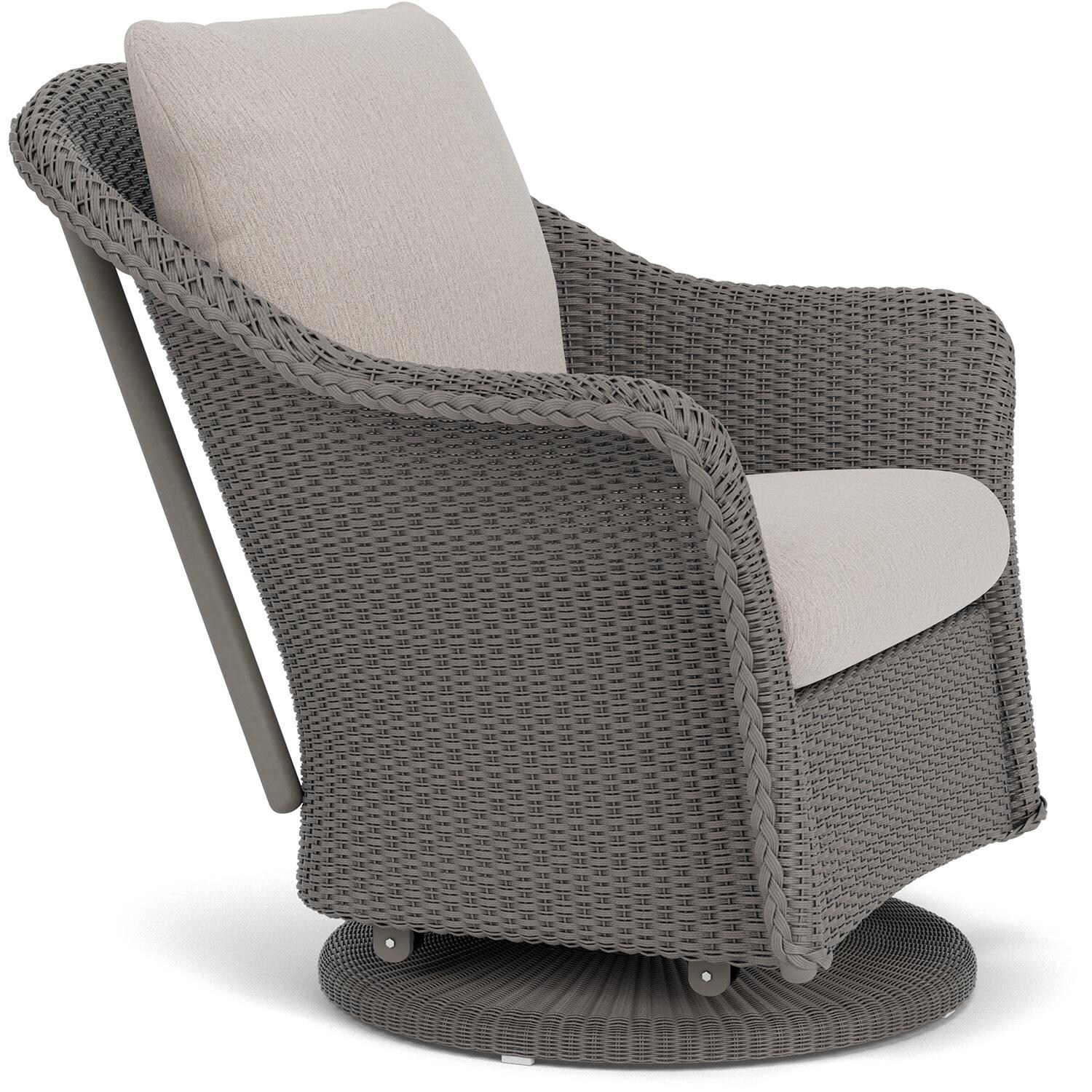 Lloyd Flanders Weekend Retreat Swivel Glider Lounge Chair in Pewter Finish W/ Remy Cloud Fabric - Angled thumbnail