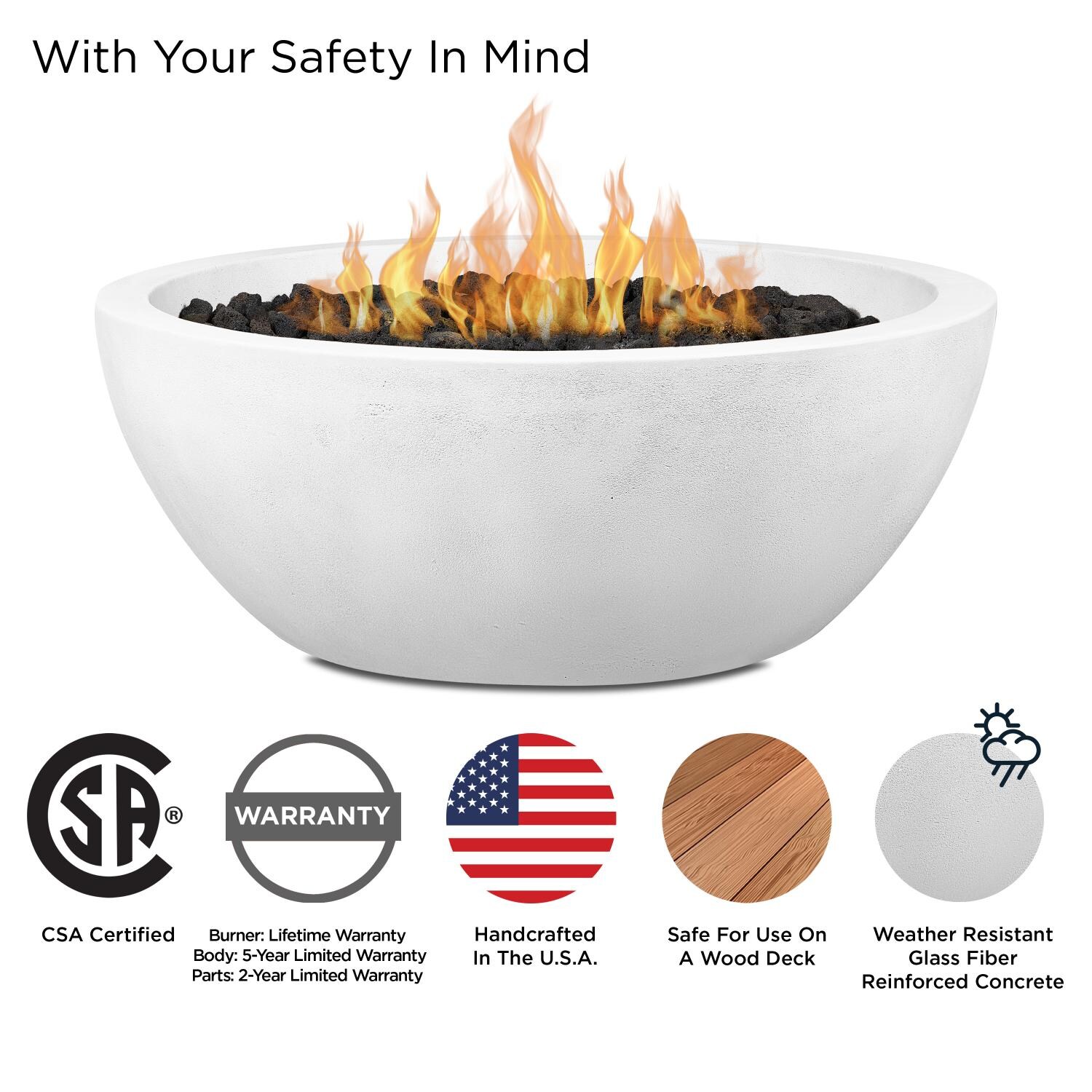 Dustyview 38-in Round Concrete Natural Gas Fire Bowl in White by BBQGuys Signature - Safety - Detail thumbnail