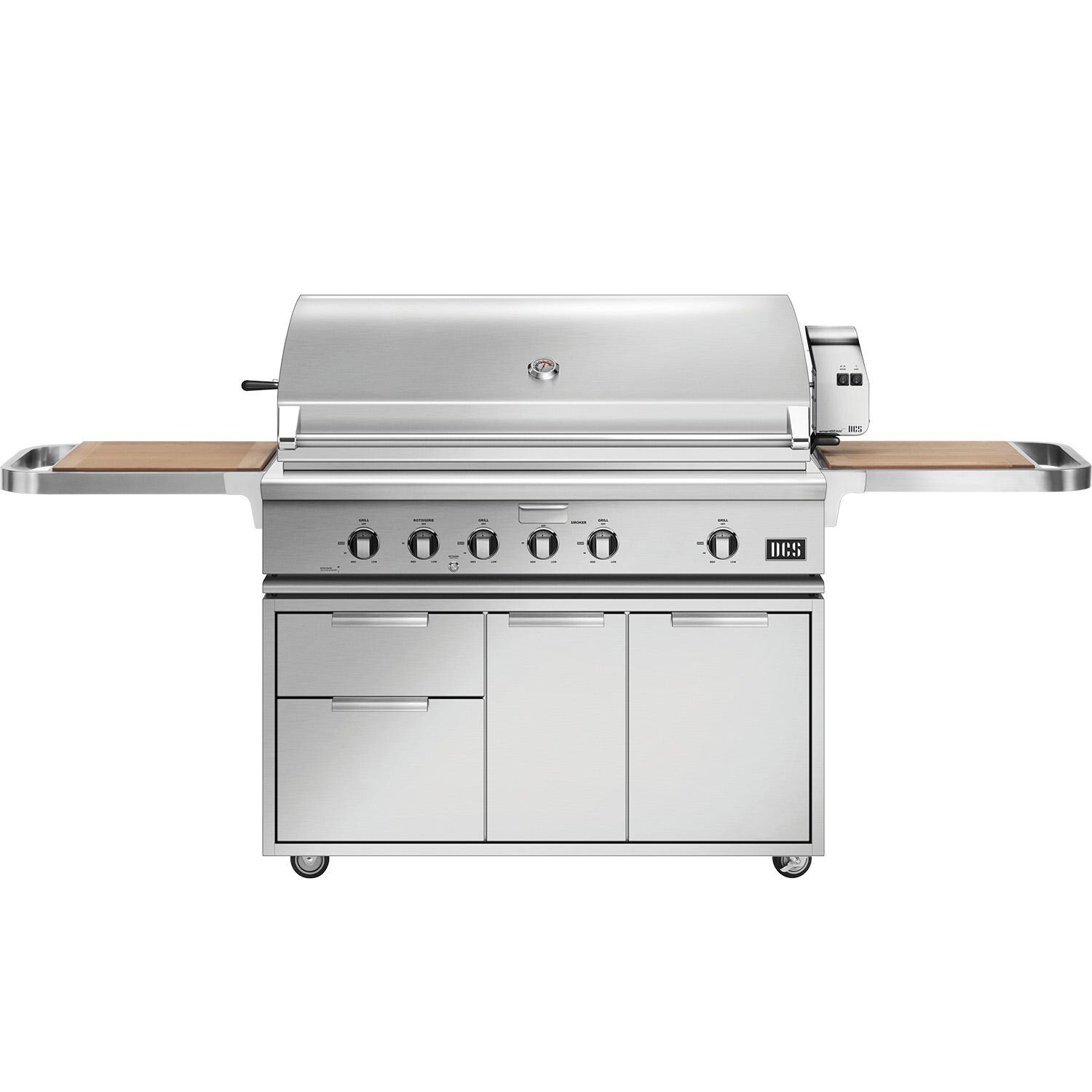 DCS Series 7 48-Inch Propane Grill w/ Rotisserie & Infrared Burner on CAD Cart w/ Cutting Board Side Shelves - BH1-48RI-L