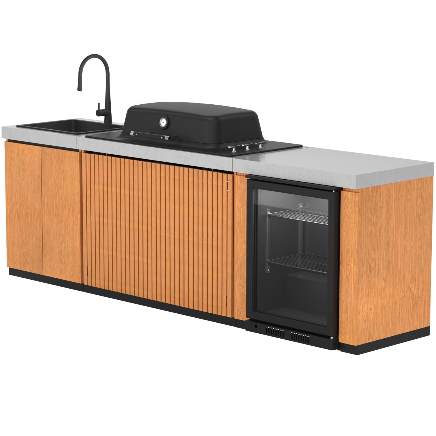 Everdure 9 Ft Outdoor Kitchen Island w/ Marine Grade Aluminum Cabinets in Timber Effect - Angled Left - White Background thumbnail