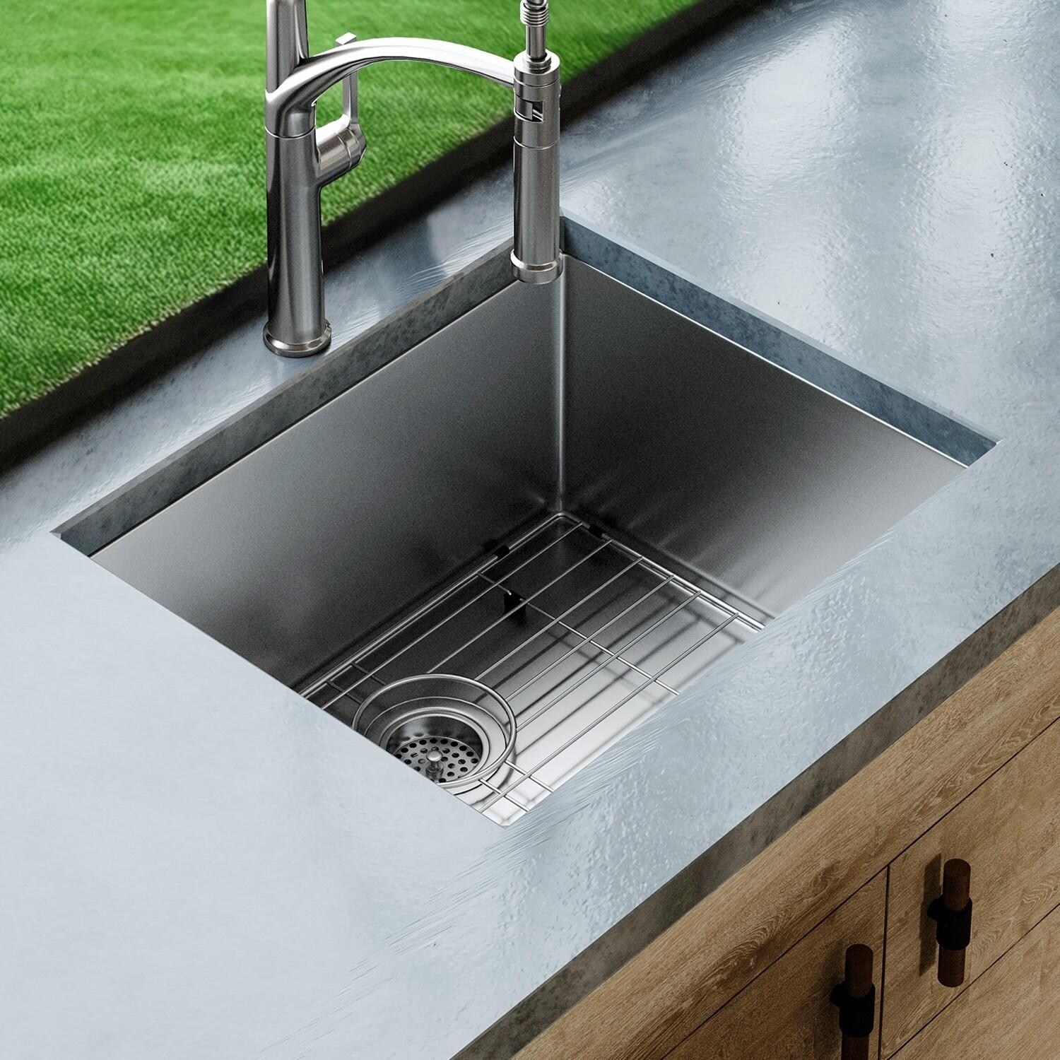 BBQGuys Signature Undermount Stainless Steel 22-Inch Single Bowl Sink W/Grid and Strainer - Lifestyle thumbnail