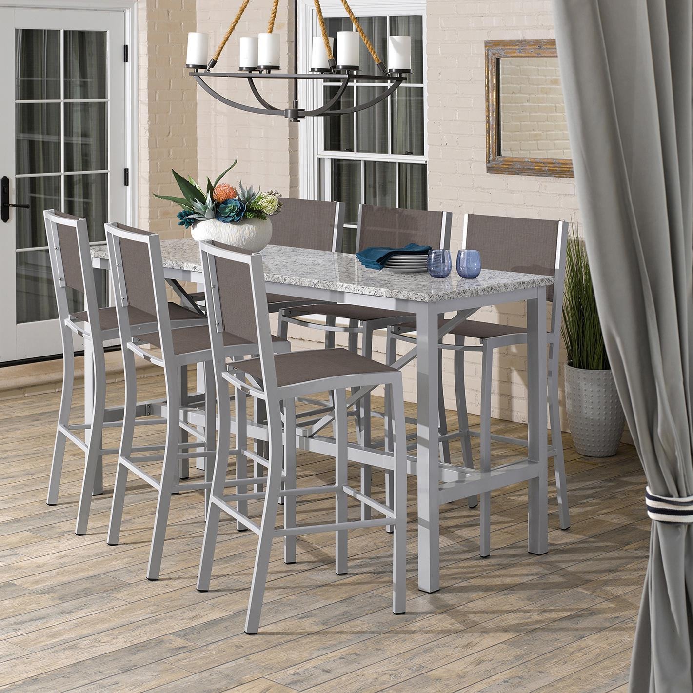 Oxford Garden Travira Composite Sling & Aluminum Bar Stool in Flint/Cocoa - Outdoor Dining thumbnail
