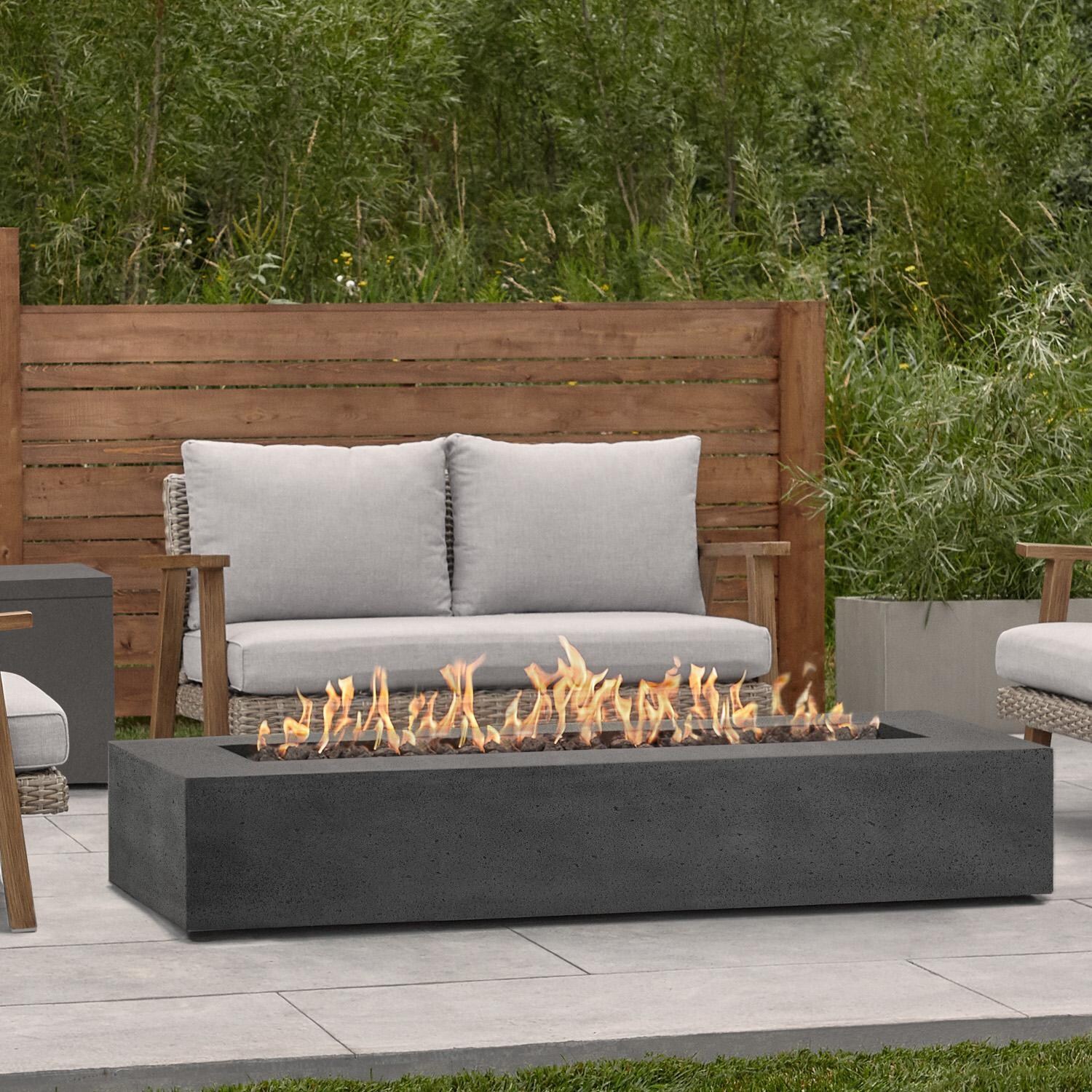 Hillview Bay 72 Inch Rectangular GFRC Propane Fire Pit in Carbon by BBQGuys Signature