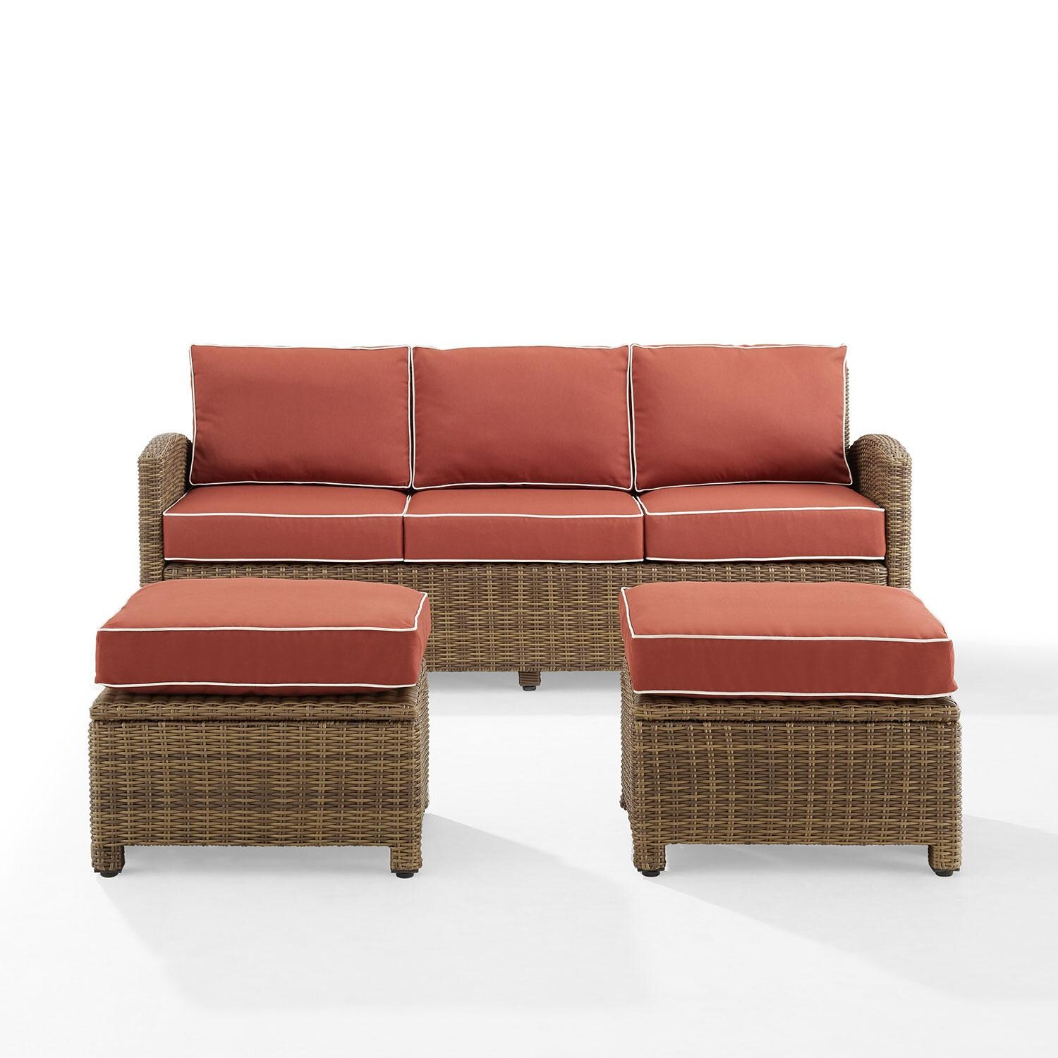 Ultimate Patio UP-92419WB-SG 3Pc Wicker Outdoor Sofa Patio Furniture Set in Sangria - Front View - White Background thumbnail