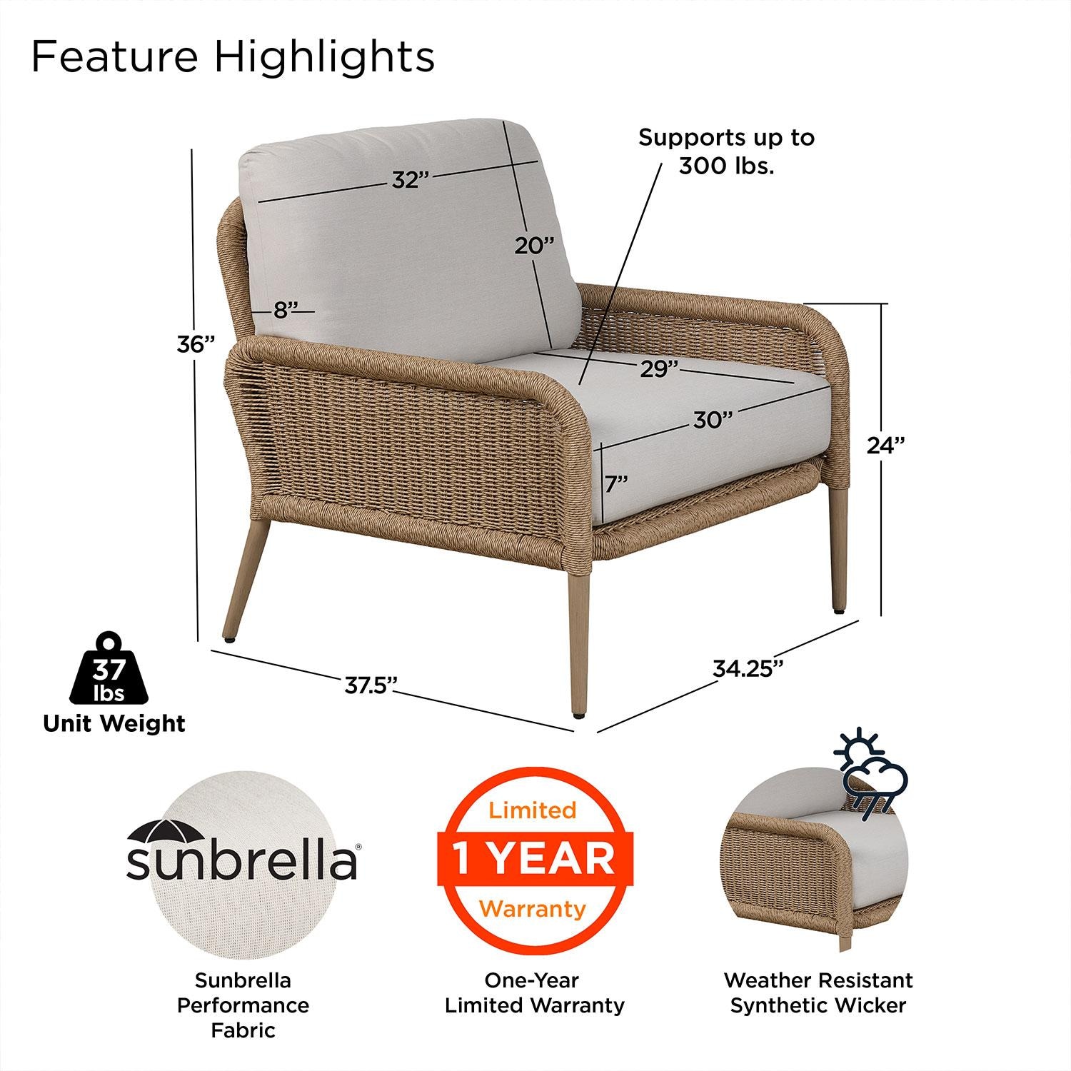 Rustic View Wicker Outdoor Club Chair in Natural W/ Sunbrella Cushions by Lakeview Outdoor Designs - Features - Detail thumbnail
