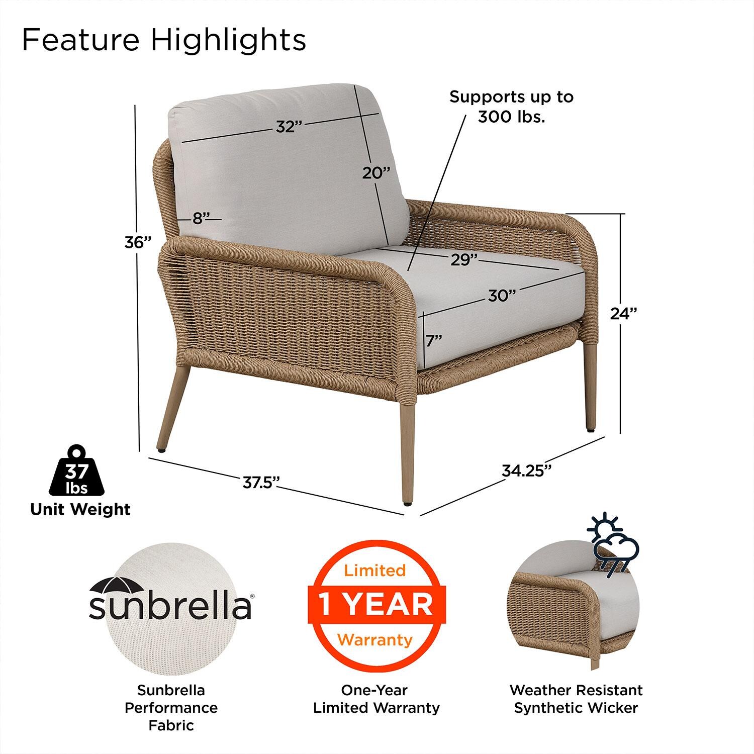 Rustic View Wicker Outdoor Club Chair in Natural W/ Sunbrella Cushions by Lakeview Outdoor Designs - Features - Detail thumbnail