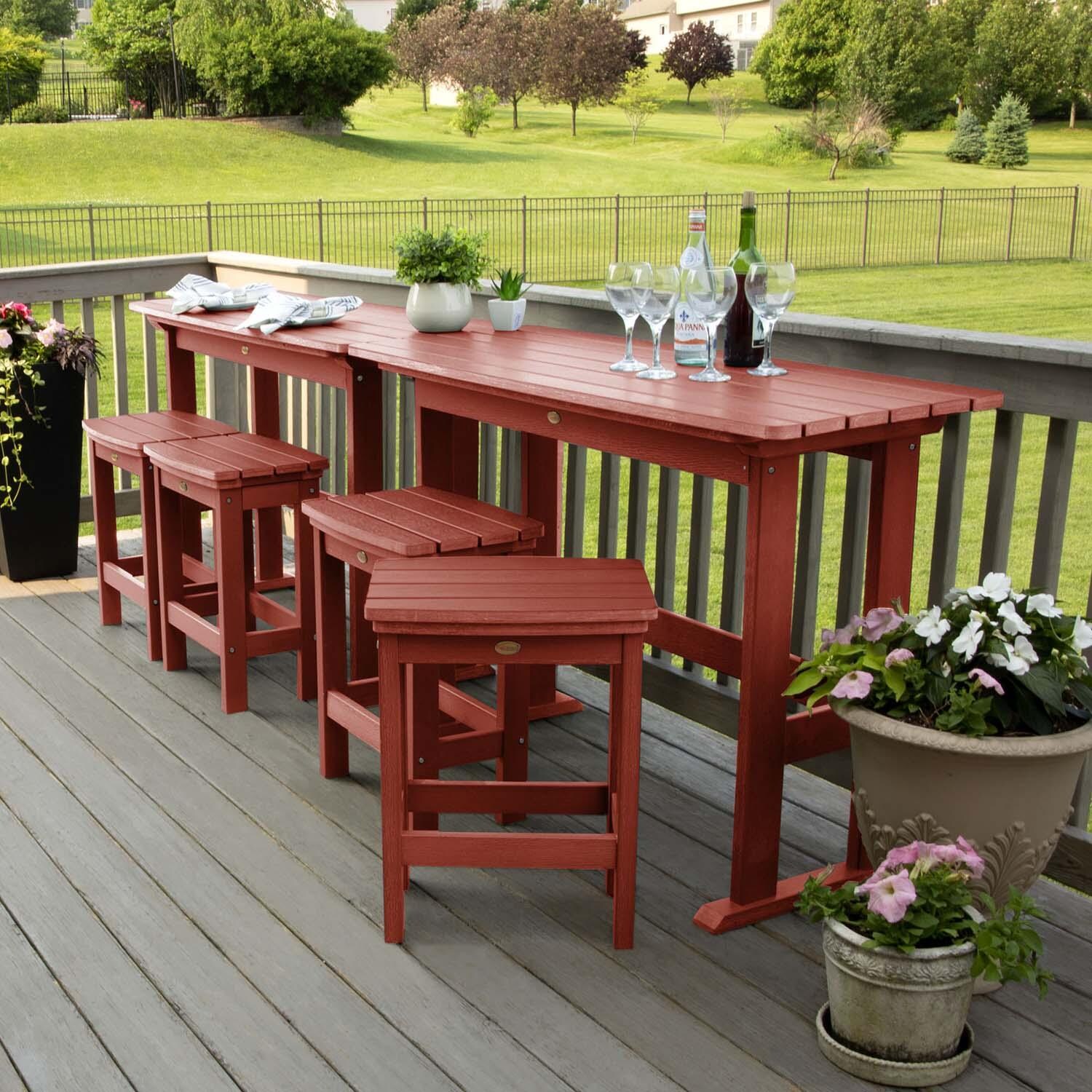 Hart Lane 6 Pc Recycled Plastic Counter Height Dining Set in Rustic Red By Lakeview - Tables Against Railing - Lifestyle thumbnail