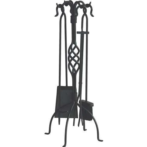 Uniflame 5 Piece Black Wrought Iron Fireplace Tool Set With Crook