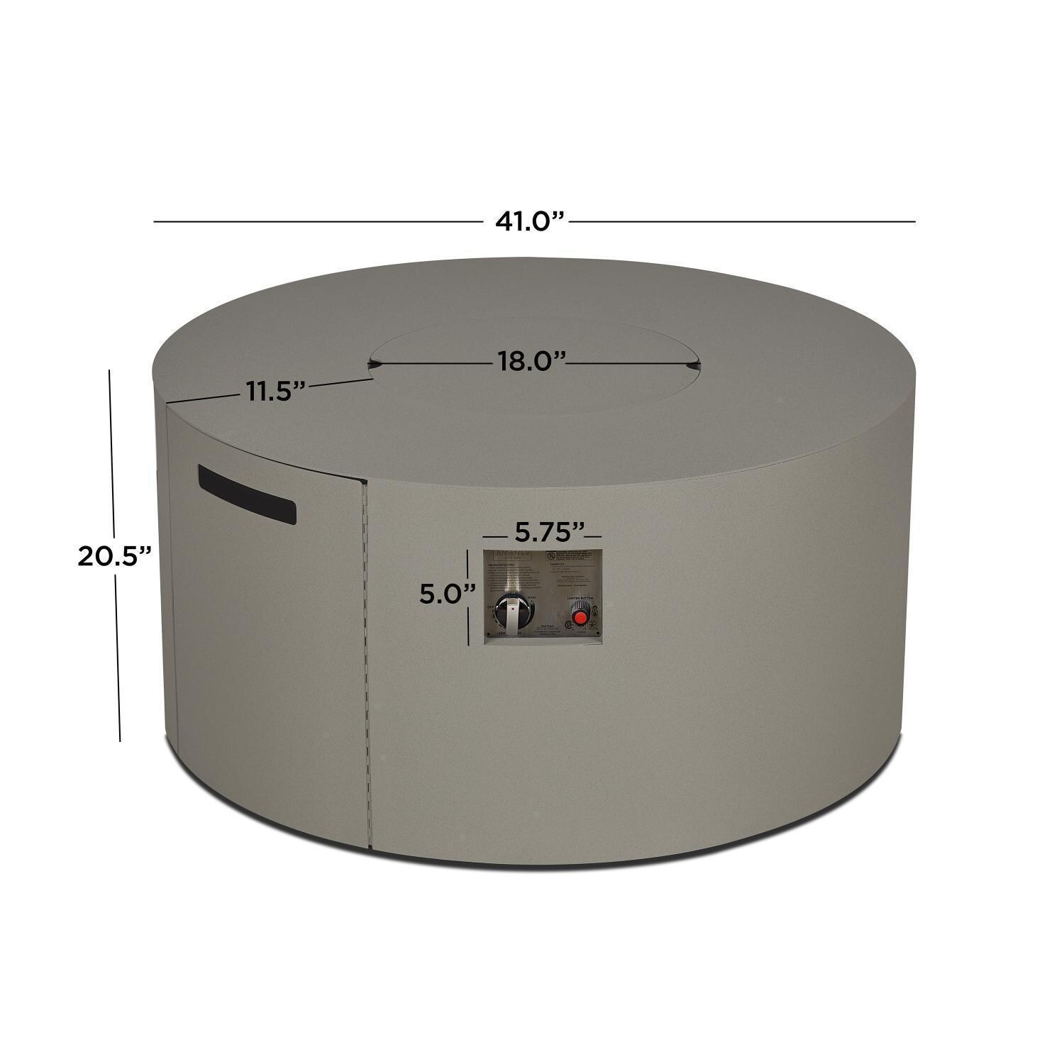 Covewood 4292LP-CGRY 41 Inch Round Aluminum Propane Fire Pit Table in Gray by BBQGuys Signature - Dimensional thumbnail