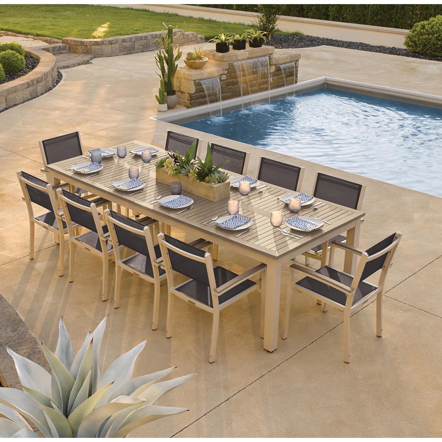 Travira 11 Pc Glass Fiber Reinforced Concrete Dining Set in Black/Vintage/Flint By Oxford Garden - Lifestyle thumbnail