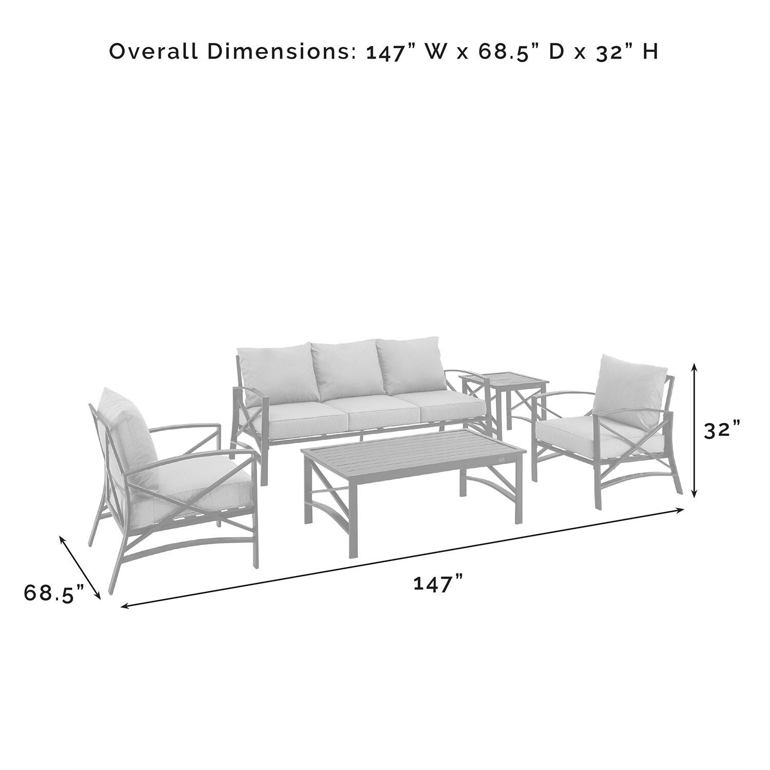 Ultimate Patio UP-82265BZ-MI 5Pc Outdoor Sofa Patio Furniture Set in Mist - Overall Dimensions - Diagram thumbnail