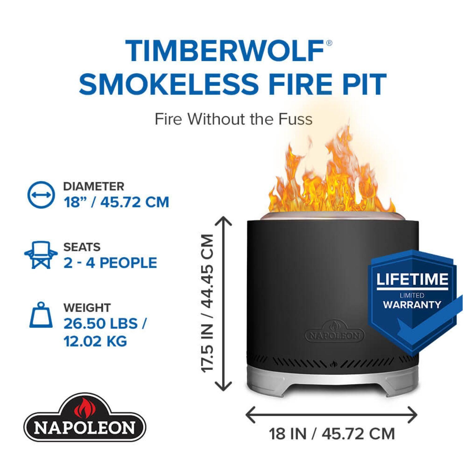 Napoleon NWFPMTI-PHM Timberwolf 18-in Smokeless Round Fire Pit in Matte Black - Dimensions, Seat Capacity, and Weight - Detail thumbnail