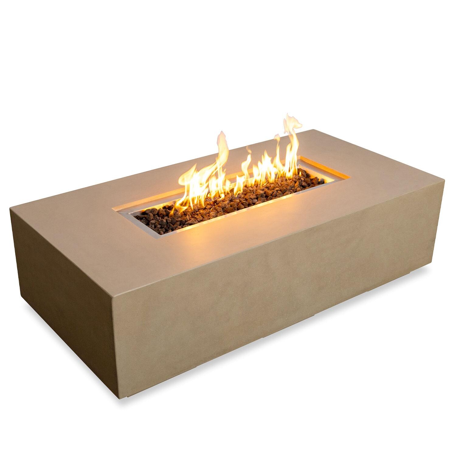 Glenwood 55-in Rectangular Concrete Natural Gas Fire Pit in Sand by Lakeview Outdoor Designs - Side View - White Background thumbnail