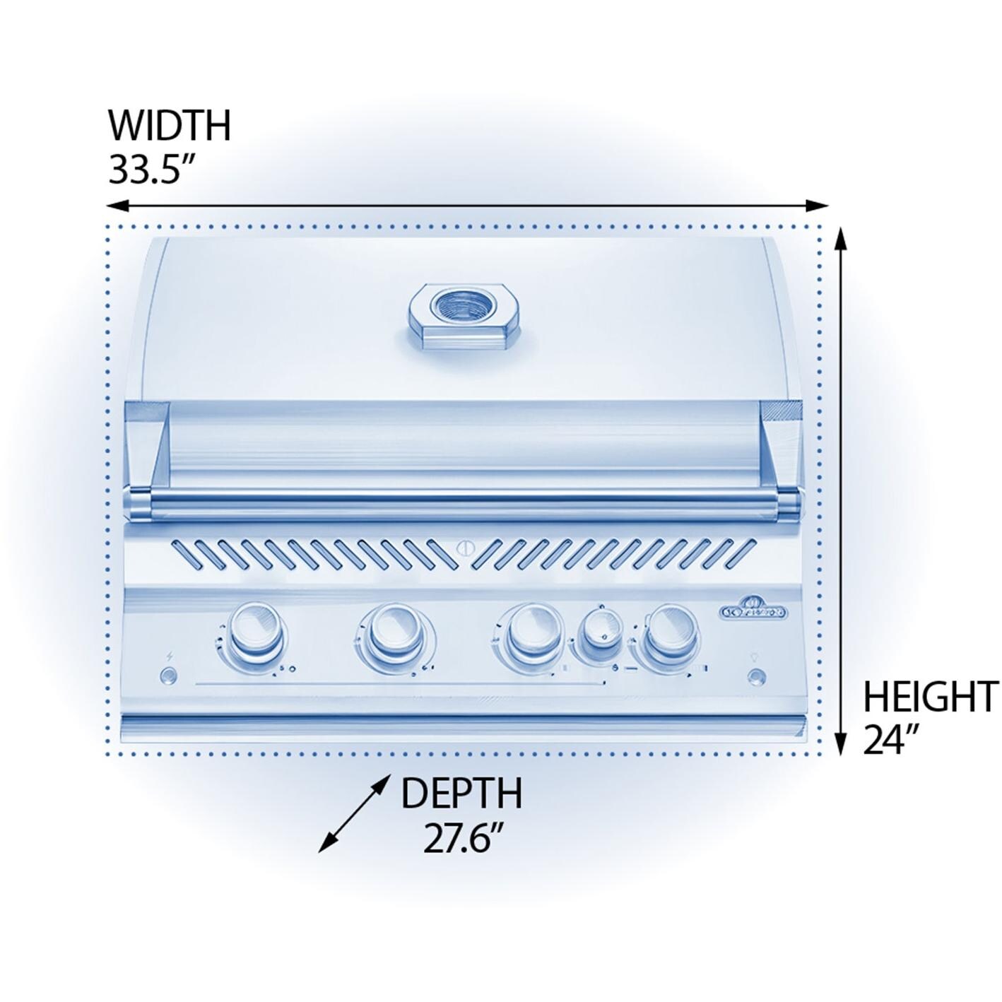 Napoleon BIG32RBNSS Built-In 700 Series 32-Inch Natural Gas Grill with Infrared Rear Burner & Rotisserie Kit - Dimensions - Diagram thumbnail