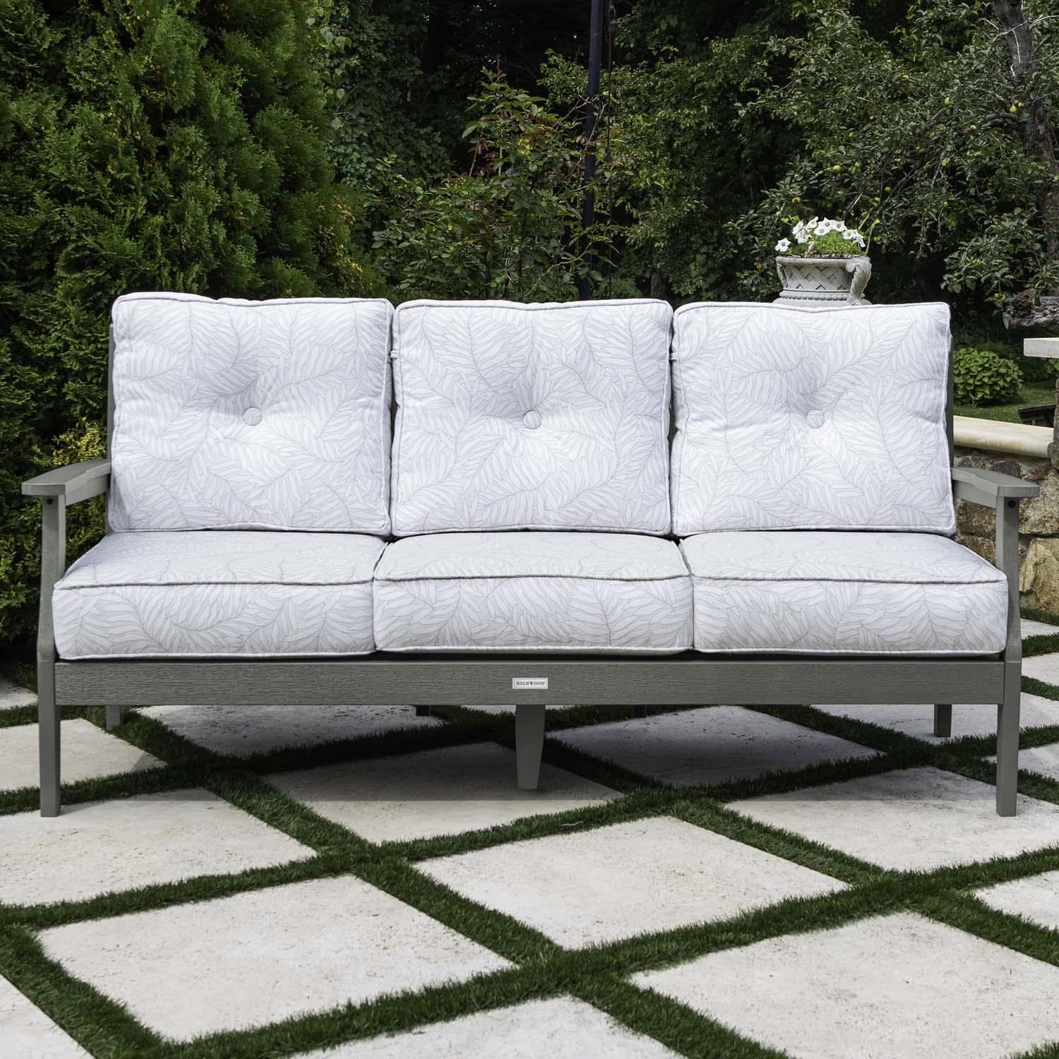 Blushing Bay 3 Person Recycled Plastic Sofa in Lively Parchment/Coastal Teak by Lakeview Outdoor Designs